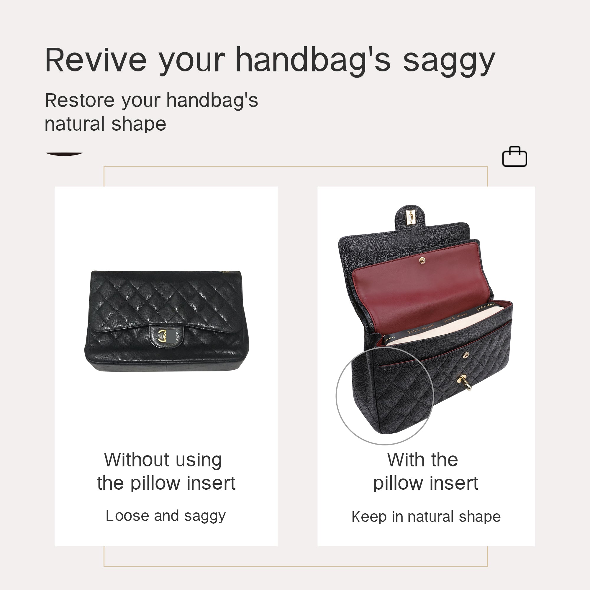 Shaper for CF Handle Bag, Velvet Bag Pillow Shapers for Luxury Tote & Purse
