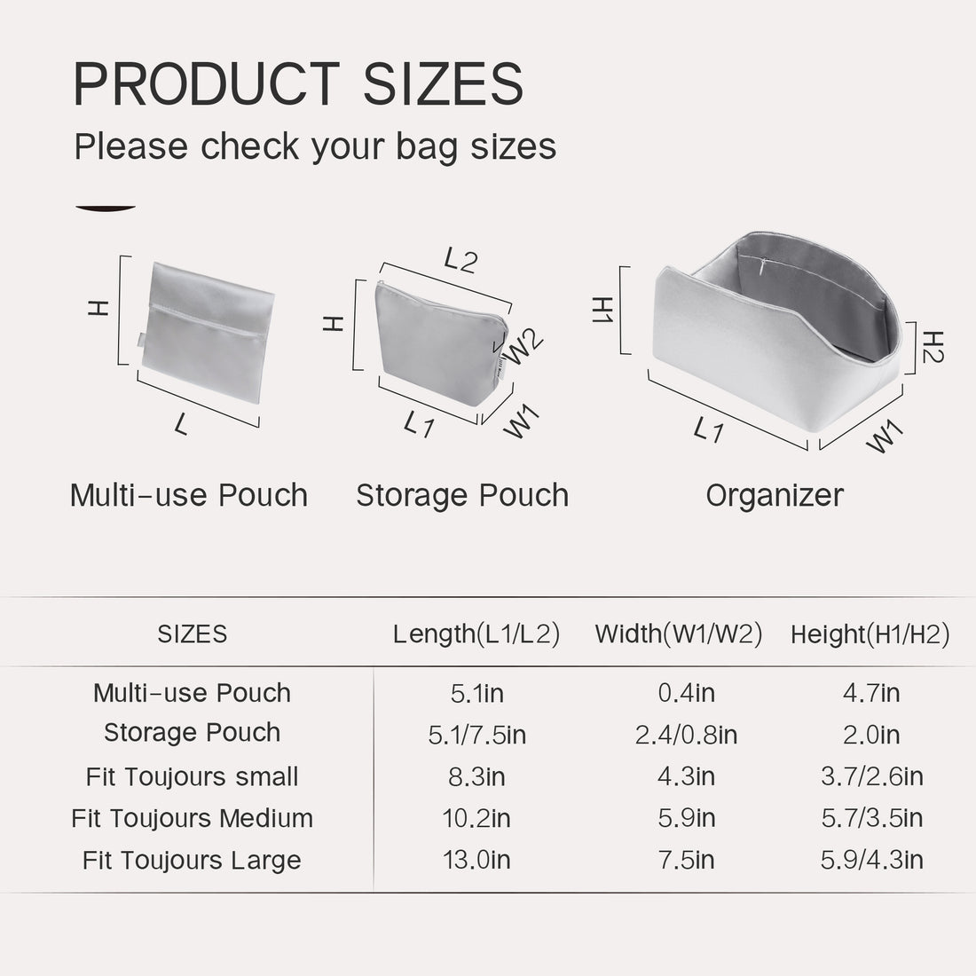 Silky Purse Insert Organizer 3 Set for Toujours Bags, Silk Touch Bag Organizer, Luxury Handbag Shaper,Lightweight and Soft Touch