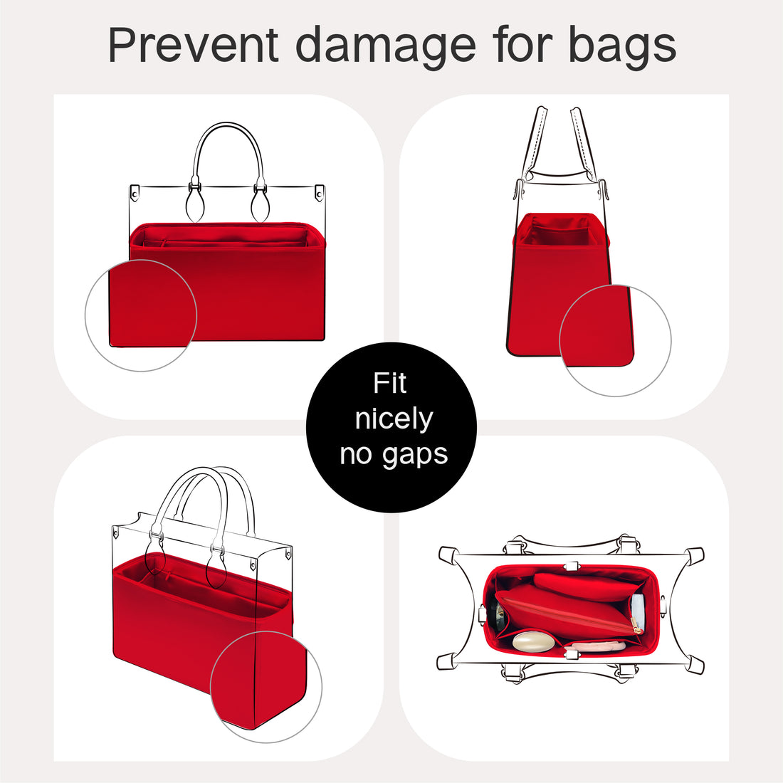 Silky Purse Insert Organizer 3 Set for Onthego Bags, Silk Touch Bag Organizer, Luxury Handbag Shaper,Lightweight