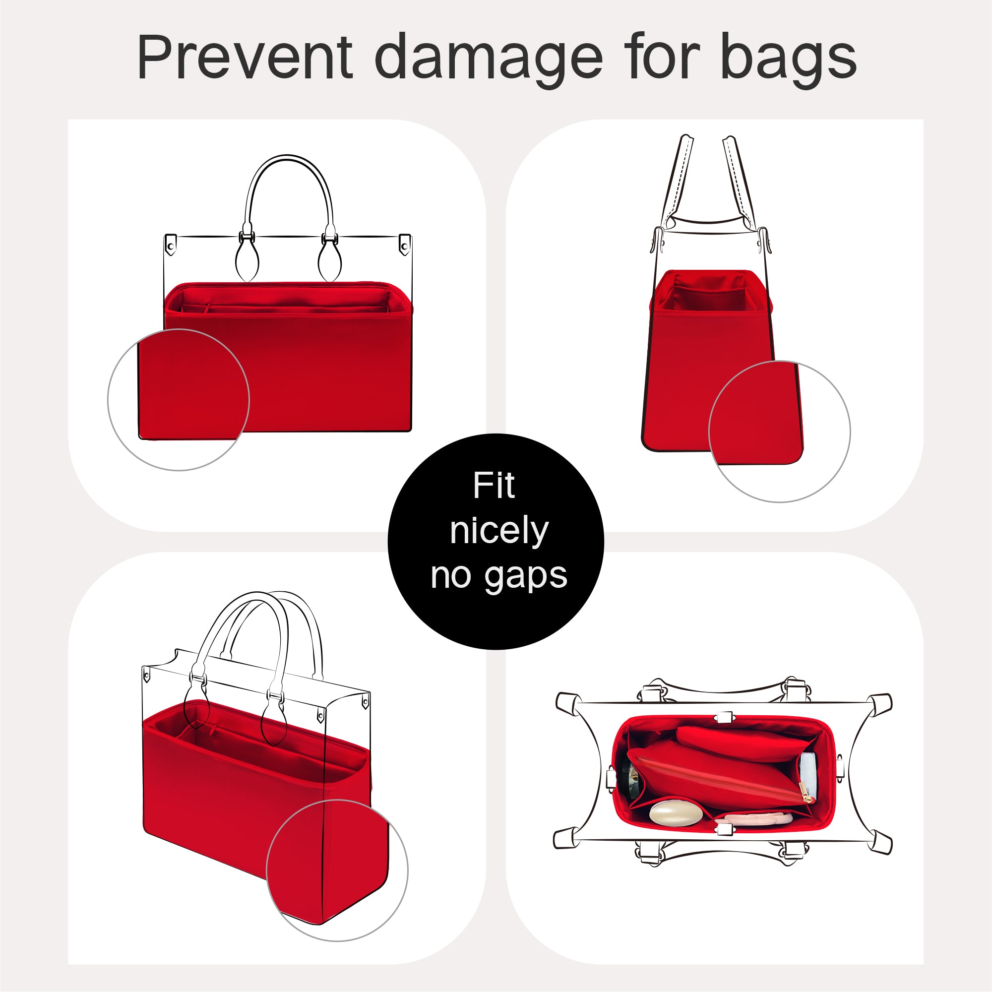 Silky Purse Insert Organizer 3 Set for Onthego Bags, Silk Touch Bag Organizer, Luxury Handbag Shaper,Lightweight
