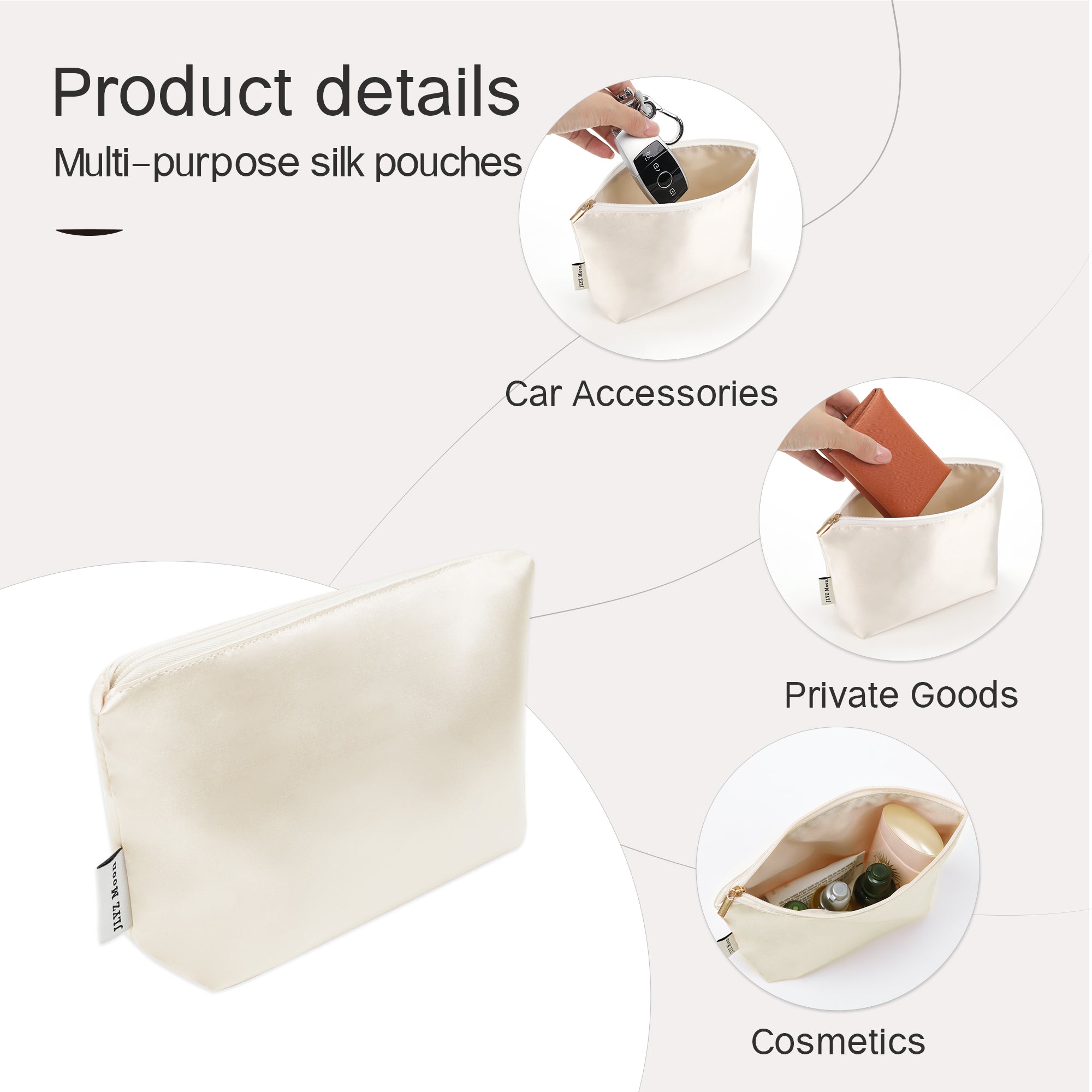 Travel Makeup Bag, silk Cosmetic Bag, Travel Toiletry Bag Organizer Cute Makeup Brushes Aesthetic Accessories Storage Bag for Women