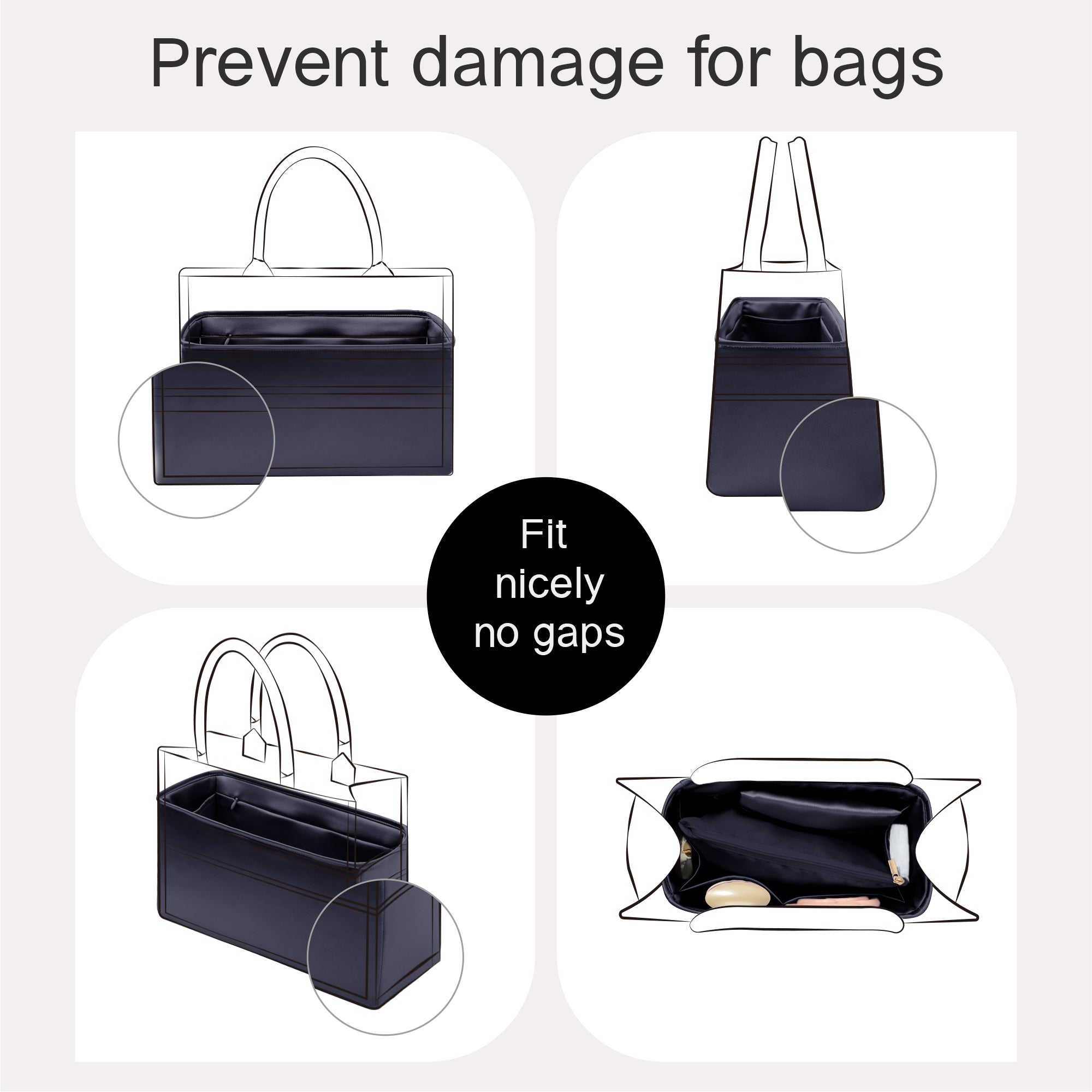 Silky Purse Insert Organizer 3 Set for Booktote Bags, Silk Touch Bag Organizer, Luxury Handbag Shaper,Lightweight