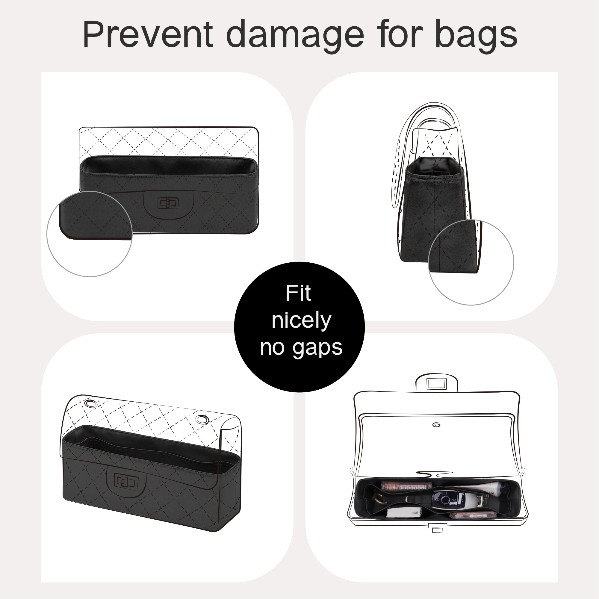 Silky Purse Insert Organizer 3 Set for Chanel 2.55/Leboy/Gabrielle Backpack/Diana