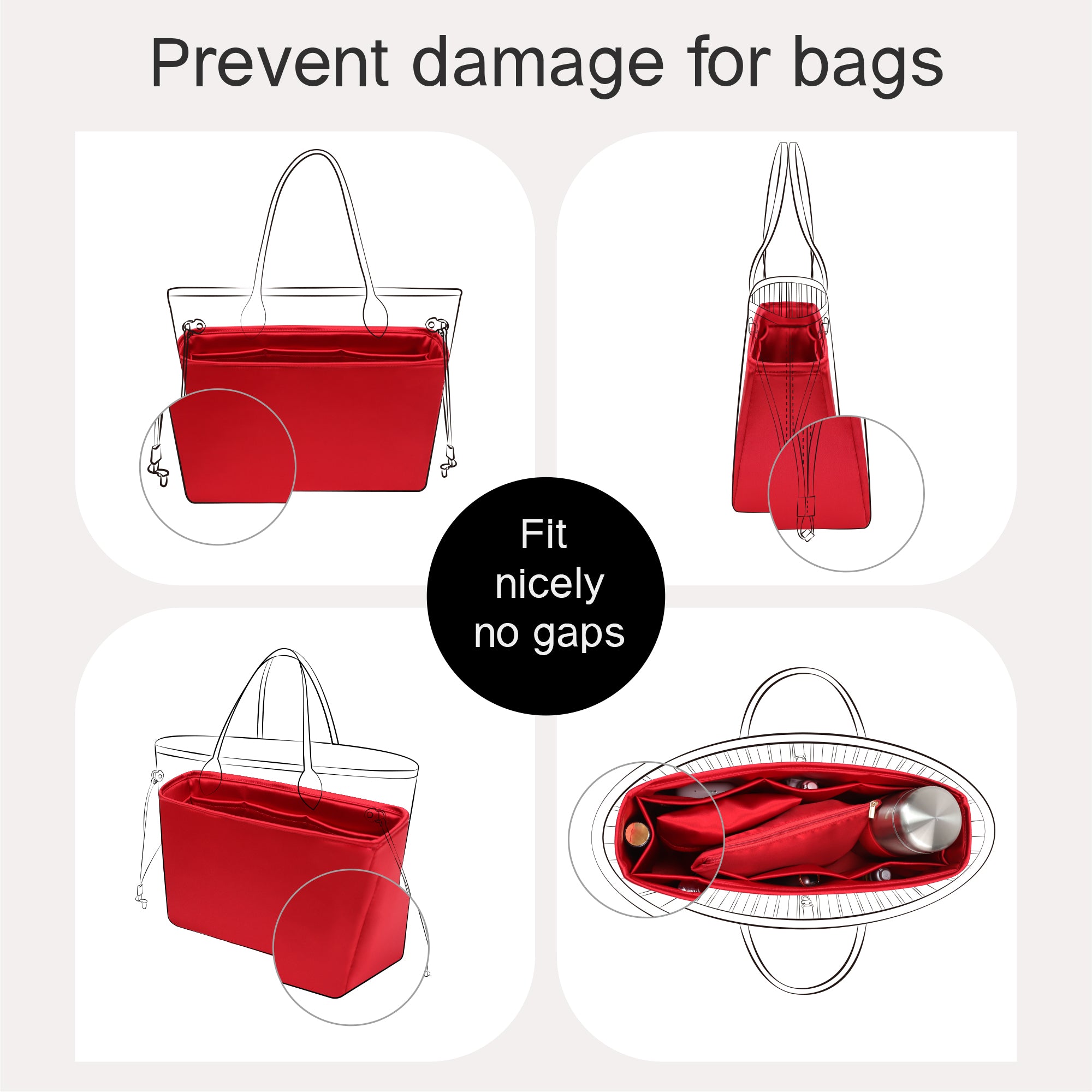 Silky Purse Insert Organizer 3 Set for Neverfull Bags, Silk Touch Bag Organizer, Luxury Handbag Shaper,Lightweight and Soft Touch