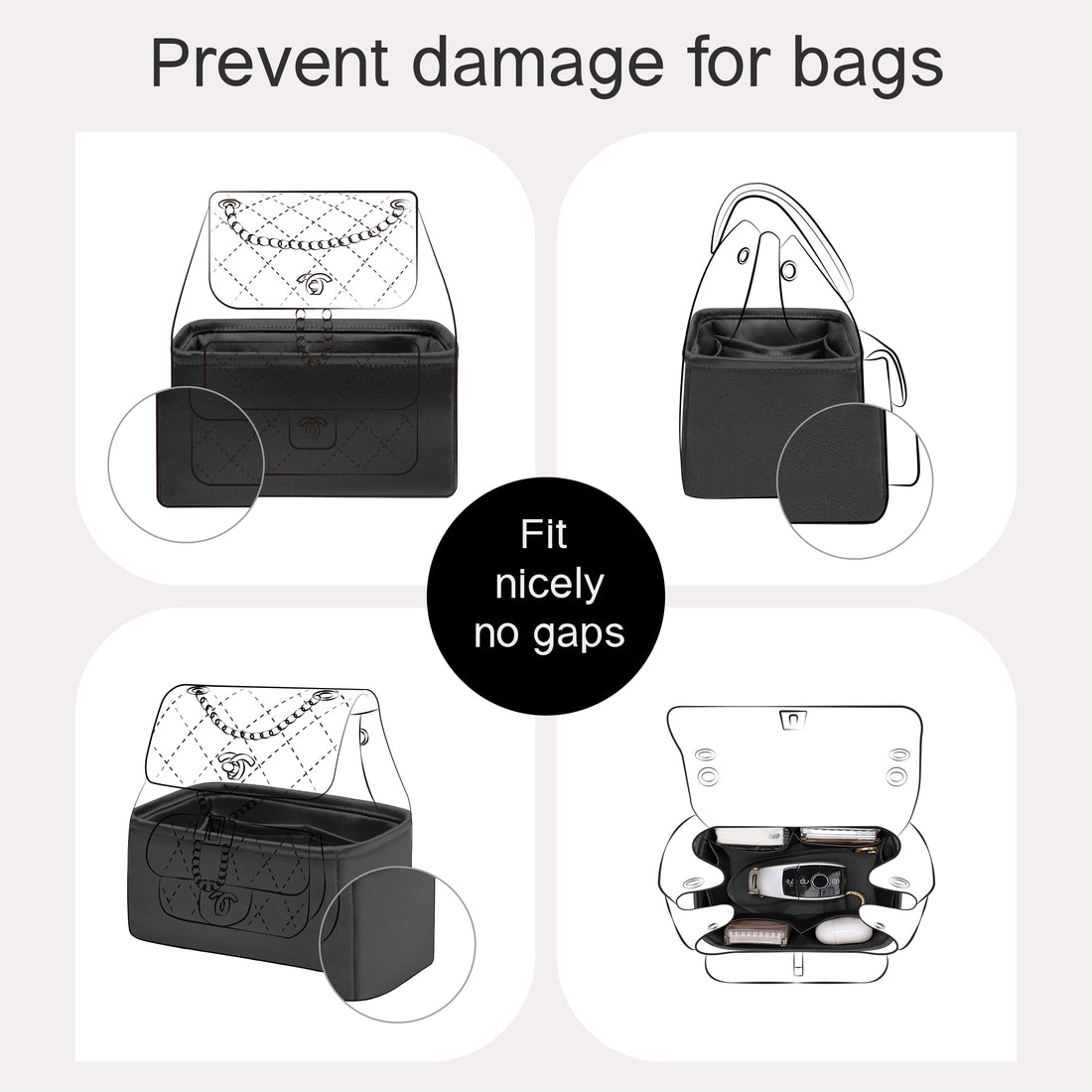 Silky Purse Insert Organizer 3 Set for Chanel Duma/ Salzburg