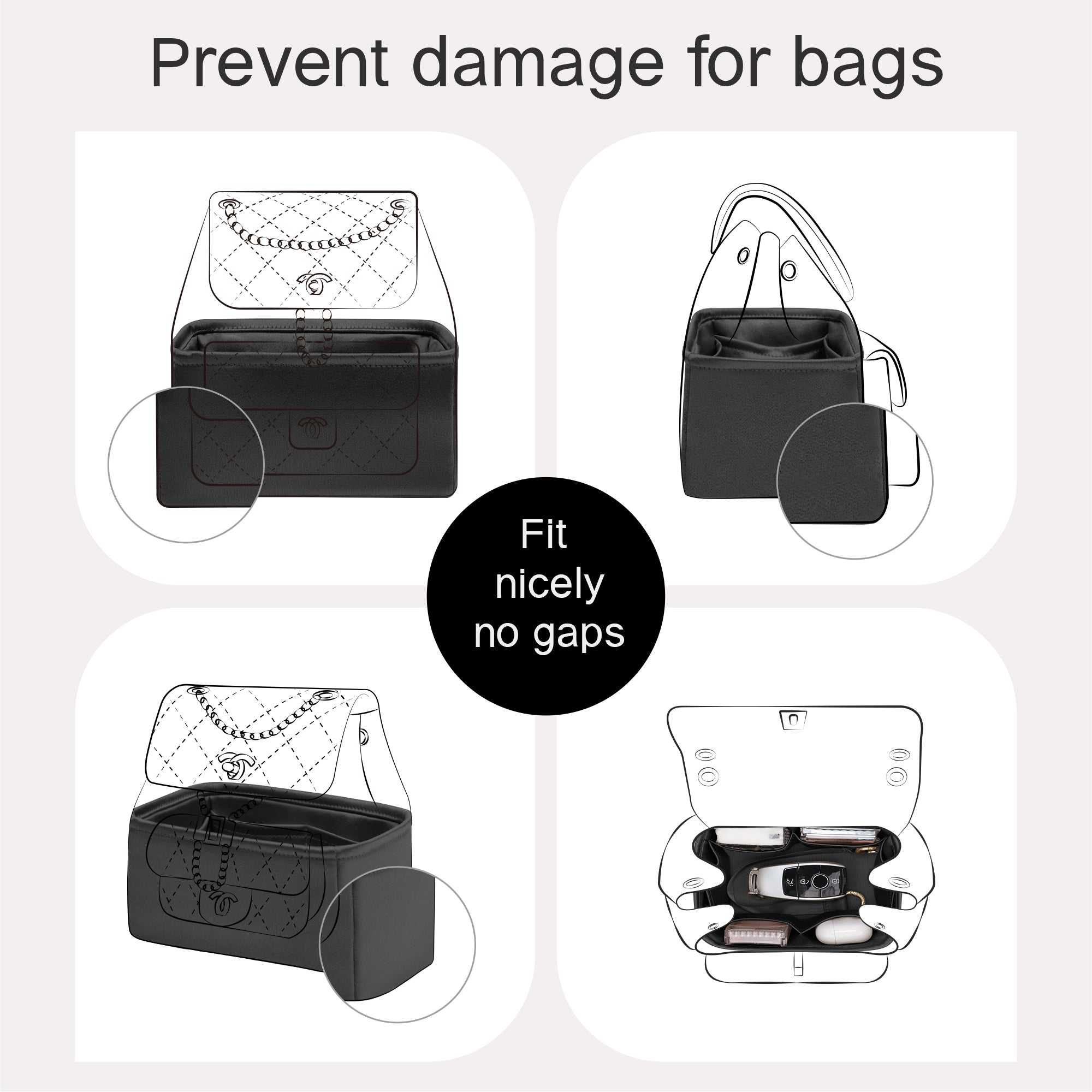 Silky Purse Insert Organizer 3 Set for Chanel Duma/ Salzburg