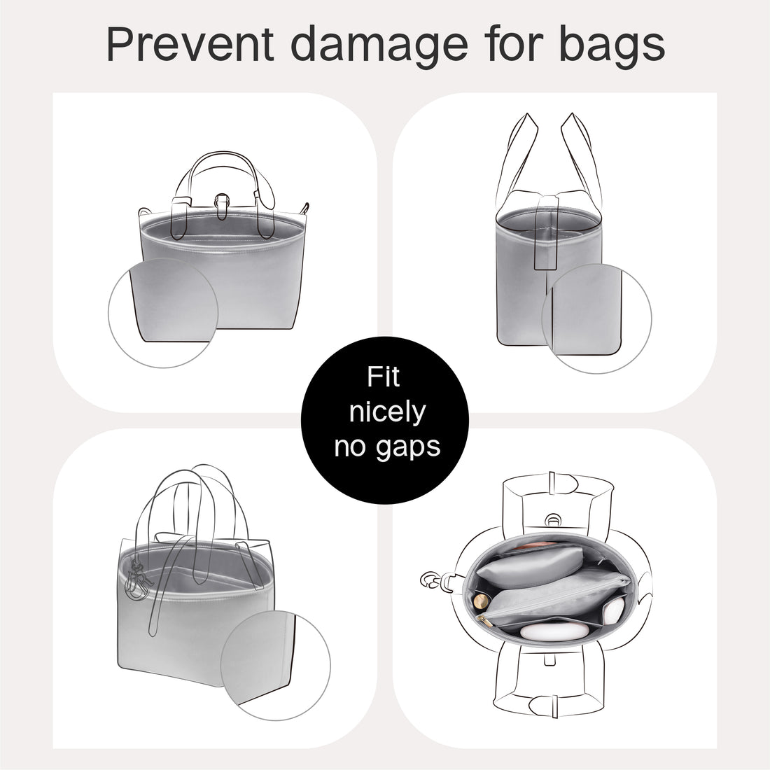 Silky Purse Insert Organizer 3 Set for Toujours Vertical Bags, Silk Touch Bag Organizer, Luxury Handbag Shaper,Lightweight and Soft Touch