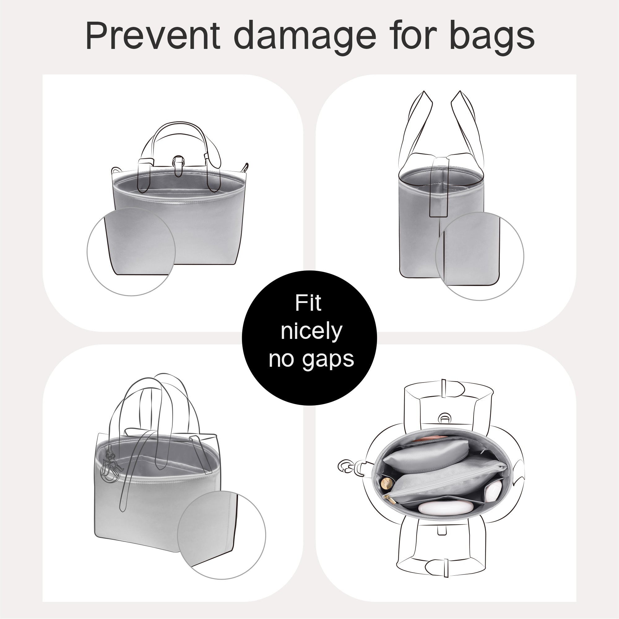 Silky Purse Insert Organizer 3 Set for Toujours Vertical Bags, Silk Touch Bag Organizer, Luxury Handbag Shaper,Lightweight and Soft Touch