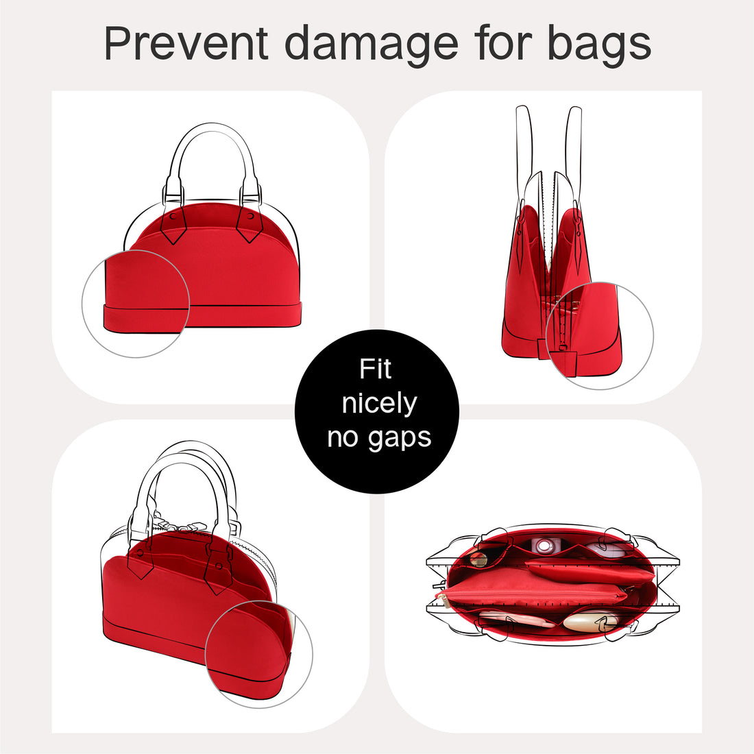 Silky Purse Insert Organizer 3 Set for Alma Bags, Silk Touch Bag Organizer, Luxury Handbag Shaper,Lightweight