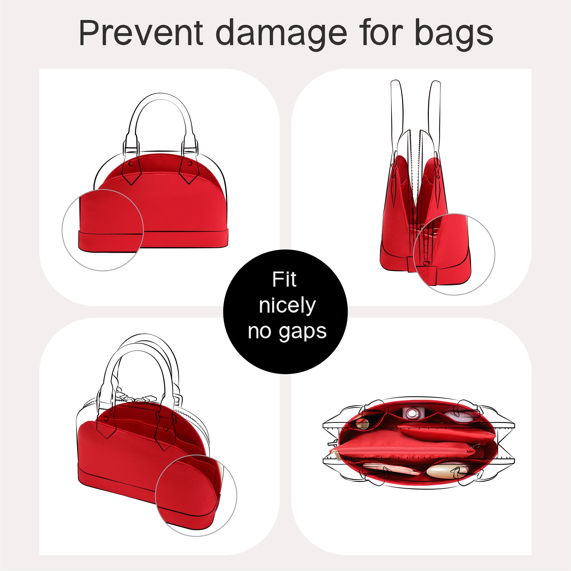 Silky Purse Insert Organizer 3 Set for Alma Bags, Silk Touch Bag Organizer, Luxury Handbag Shaper,Lightweight