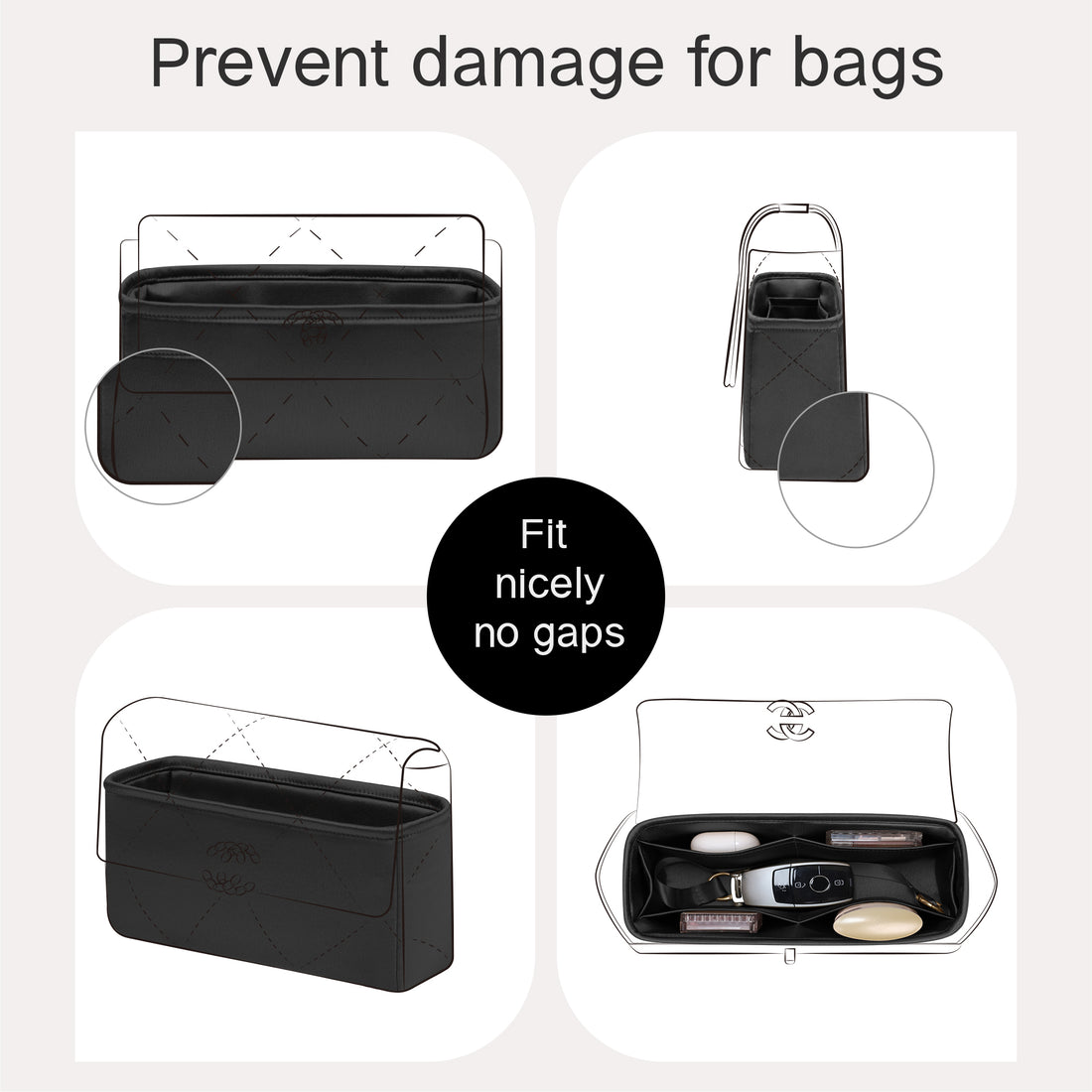 JLYZ Moon Silky Purse Insert Organizer 3 Set for Chanel 19/Gabrielle Bags, Silk Touch Bag Organizer, Luxury Handbag Shaper,Lightweight