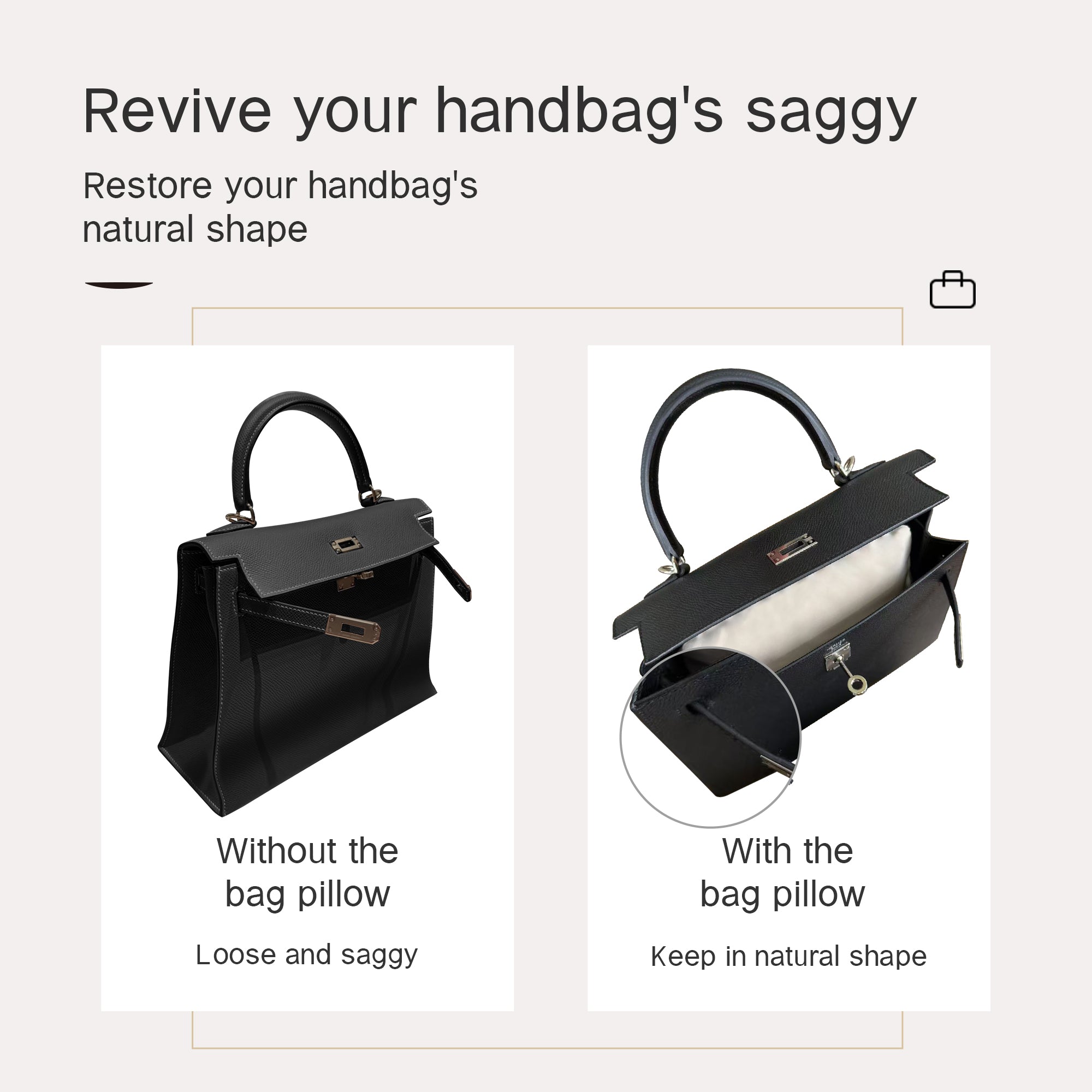 Purse Pillow Insert for Hermes Kelly Bags, Velvet Bag Shapers, Superior Resilience, Exclusively for Kelly Bag