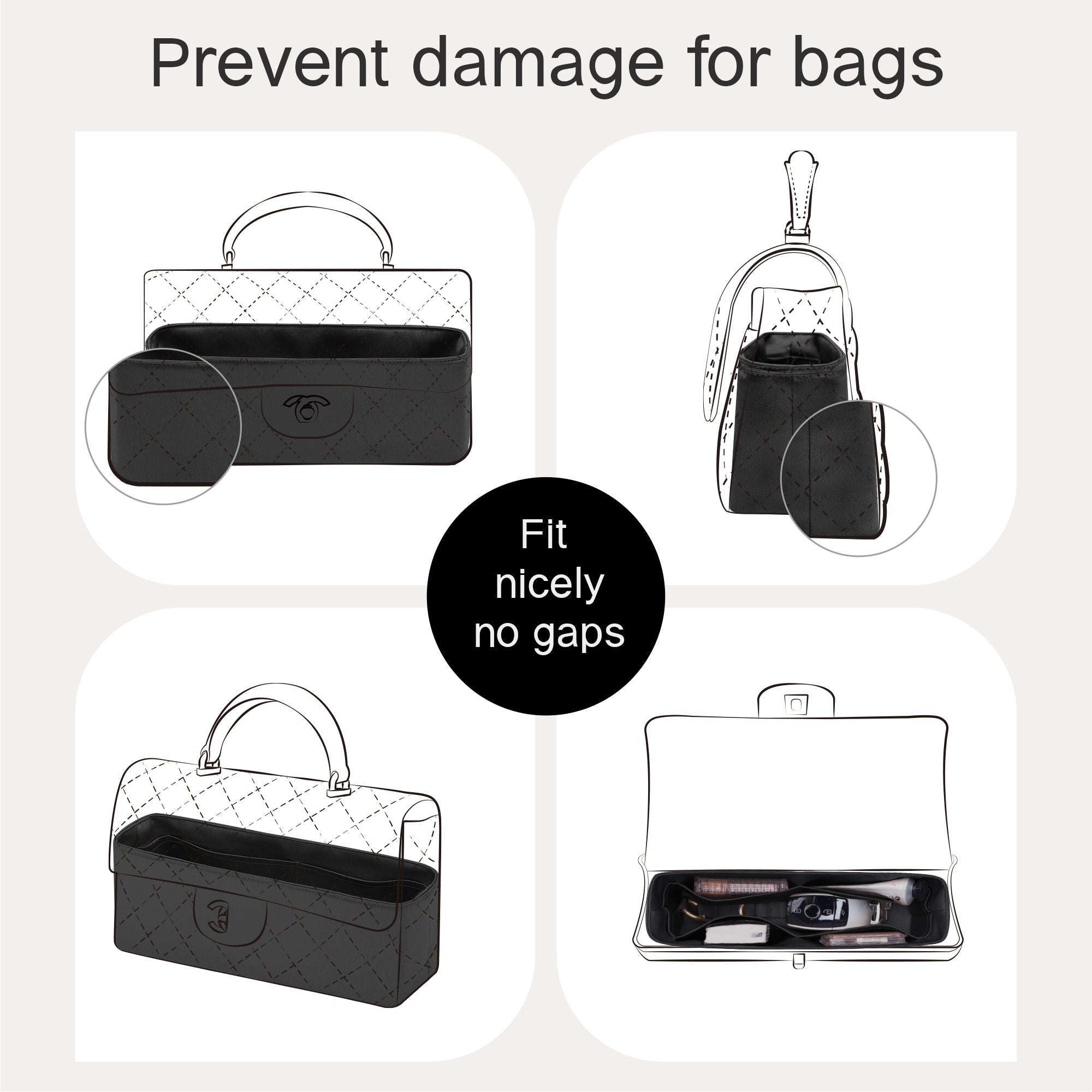 JLYZ Moon Silky Purse Insert Organizer 3 Set for Chanel CF Handle Bags, Silk Touch Bag Organizer, Luxury Handbag Shaper,Lightweight