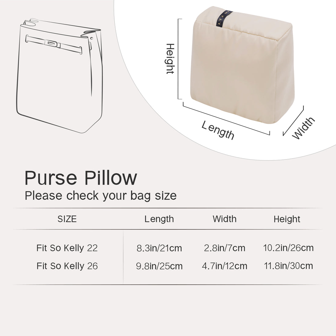 Purse Pillow Insert for Hermes Kelly Bags, Velvet Bag Shaper, Superior Resilience, Exclusively for So Kelly/ Kelly Ado/ Kelly Messenger/ Kelly Elan/ Shoulder Kelly/ Kelly Doll