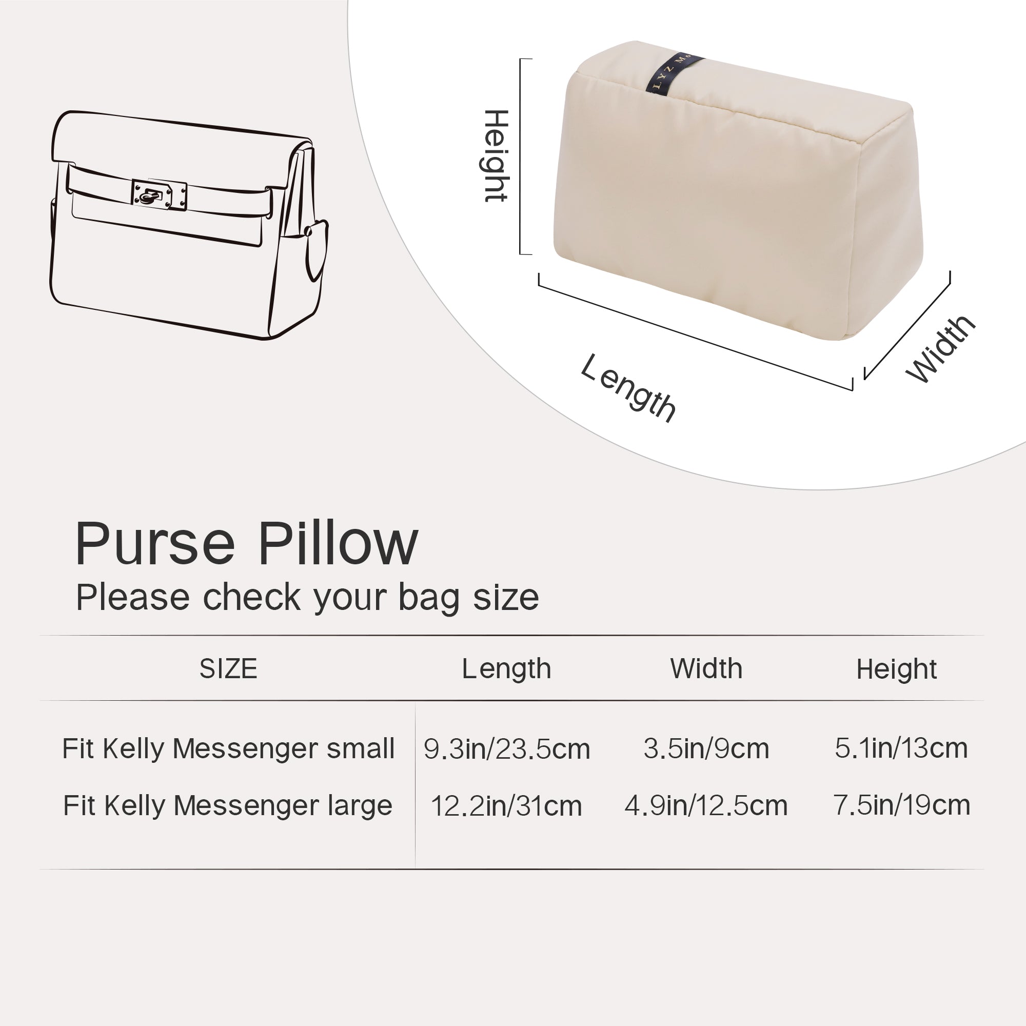 Purse Pillow Insert for Hermes Kelly Bags, Velvet Bag Shaper, Superior Resilience, Exclusively for So Kelly/ Kelly Ado/ Kelly Messenger/ Kelly Elan/ Shoulder Kelly/ Kelly Doll