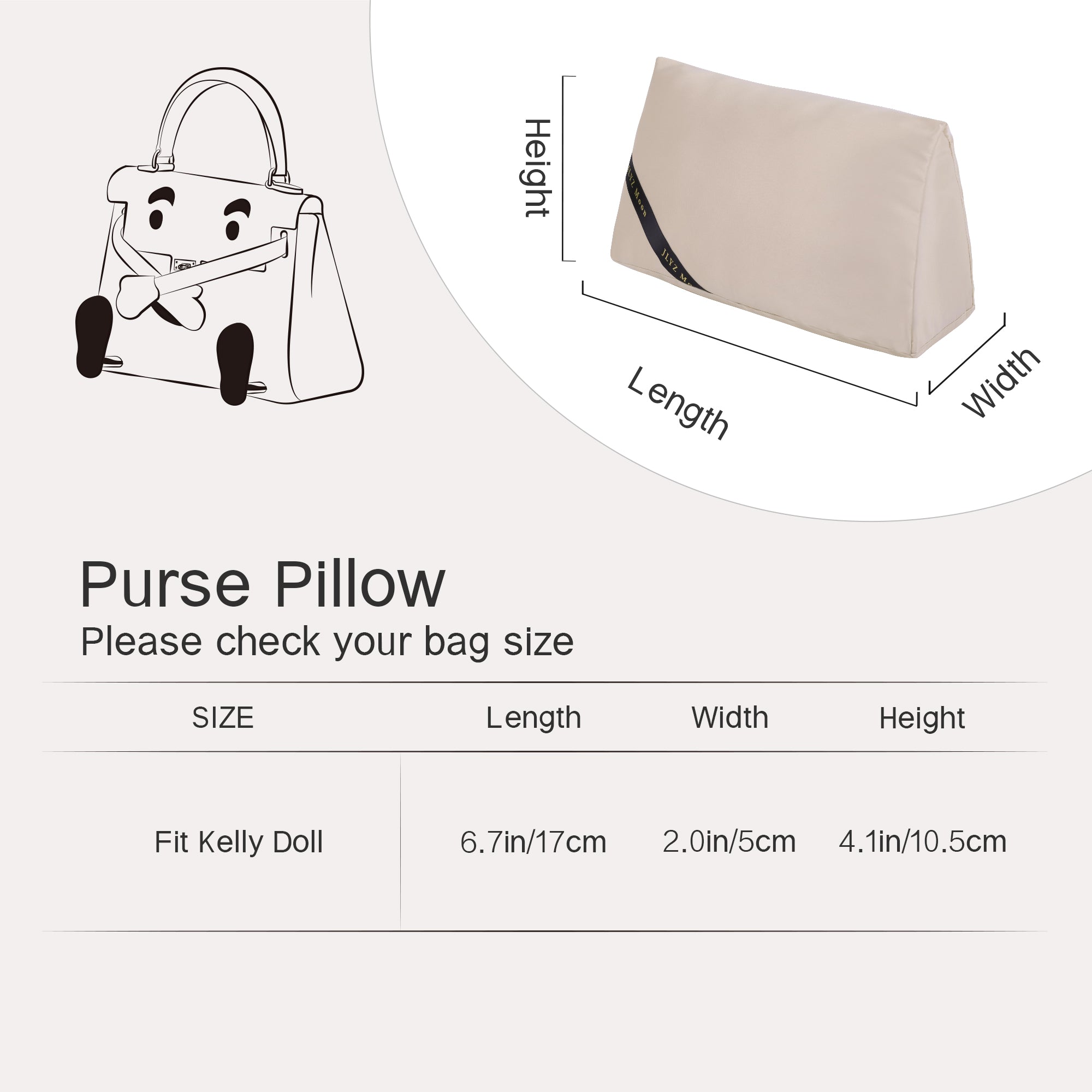 Purse Pillow Insert for Hermes Kelly Bags, Velvet Bag Shaper, Superior Resilience, Exclusively for So Kelly/ Kelly Ado/ Kelly Messenger/ Kelly Elan/ Shoulder Kelly/ Kelly Doll