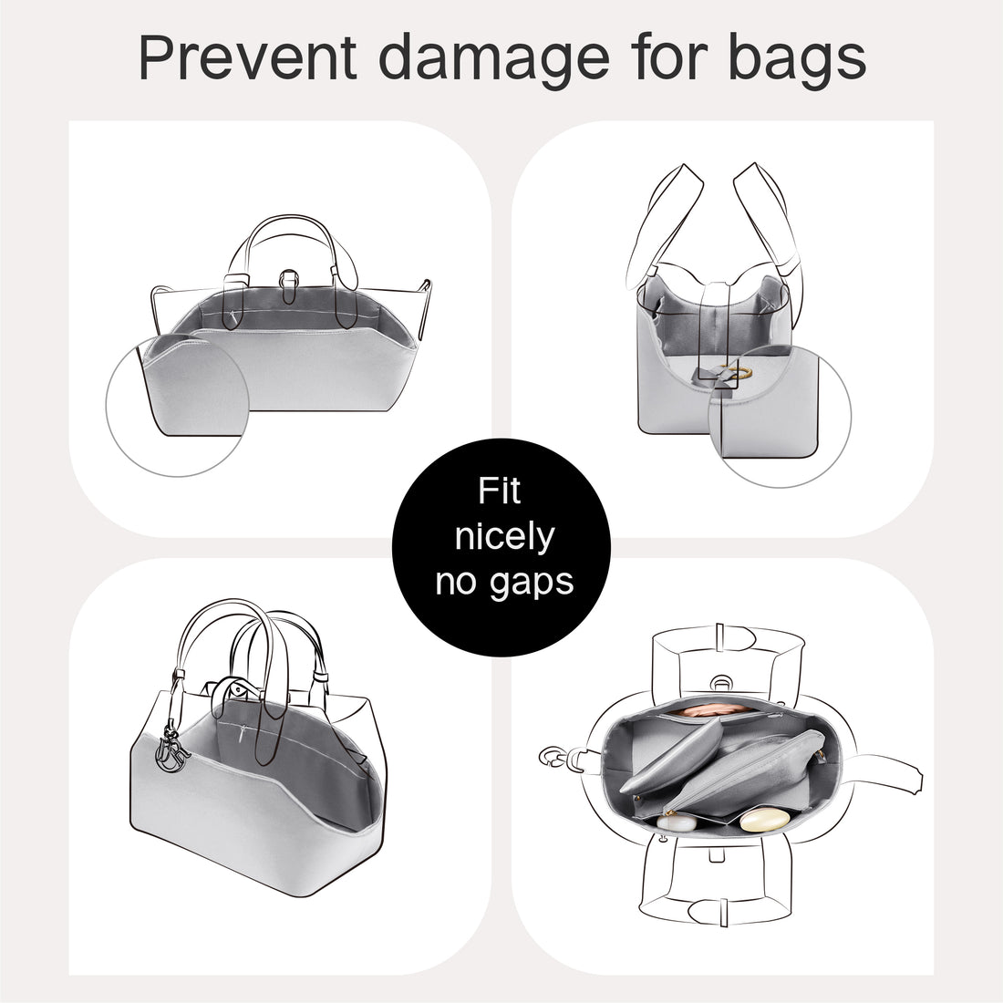 Silky Purse Insert Organizer 3 Set for Toujours Bags, Silk Touch Bag Organizer, Luxury Handbag Shaper,Lightweight and Soft Touch