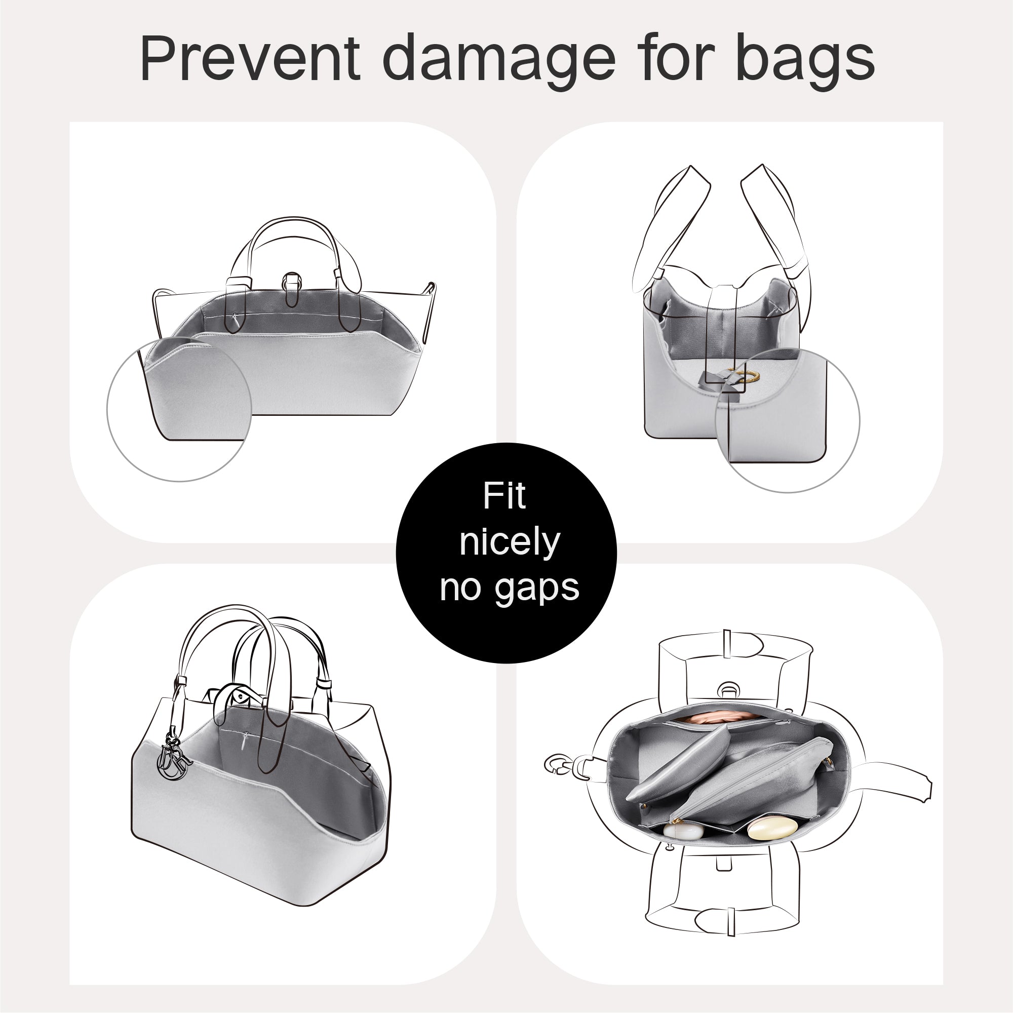 Silky Purse Insert Organizer 3 Set for Toujours Bags, Silk Touch Bag Organizer, Luxury Handbag Shaper,Lightweight and Soft Touch