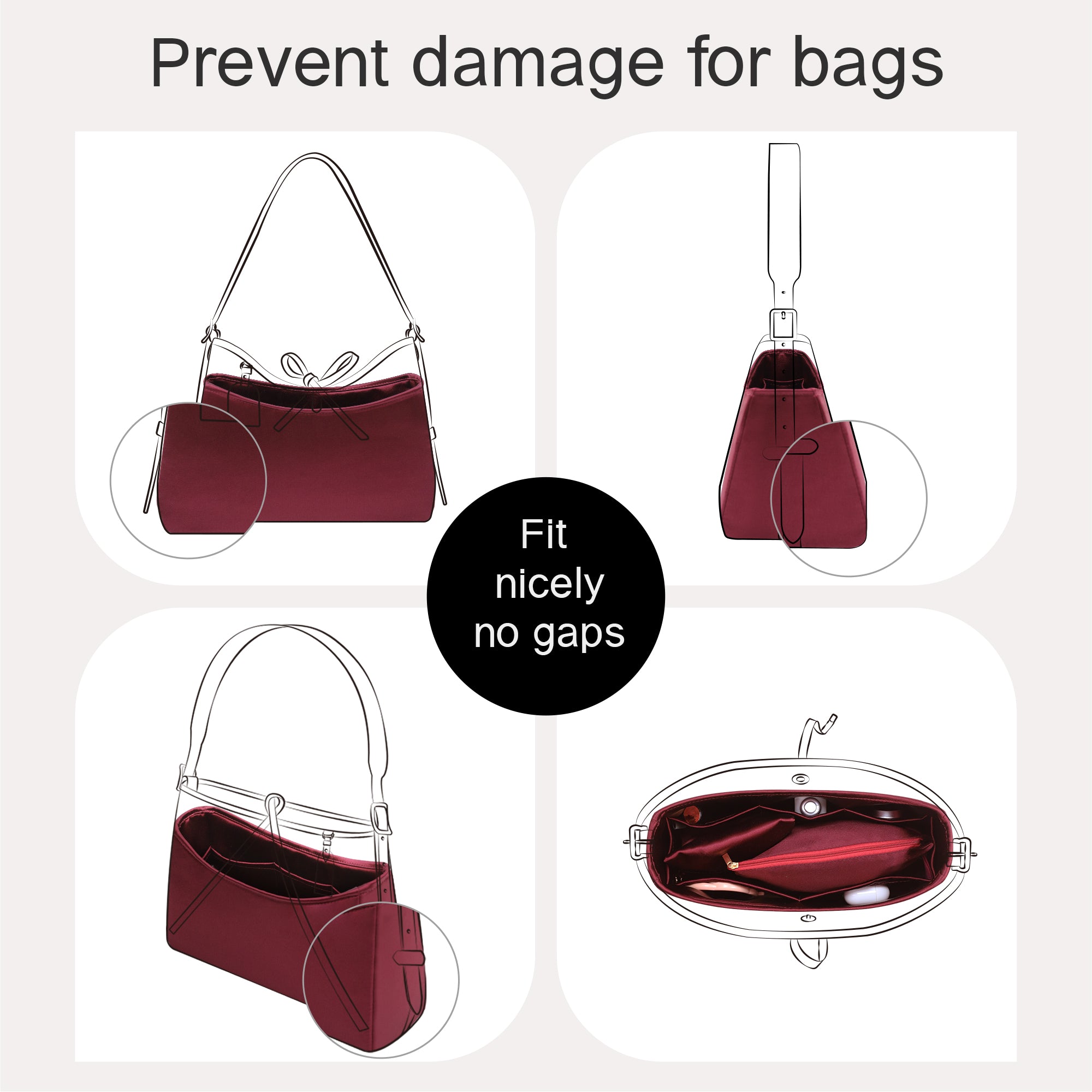 Silky Purse Insert Organizer 3 Set for Carryall Bags, Silk Touch Bag Organizer, Luxury Handbag Shaper,Lightweight