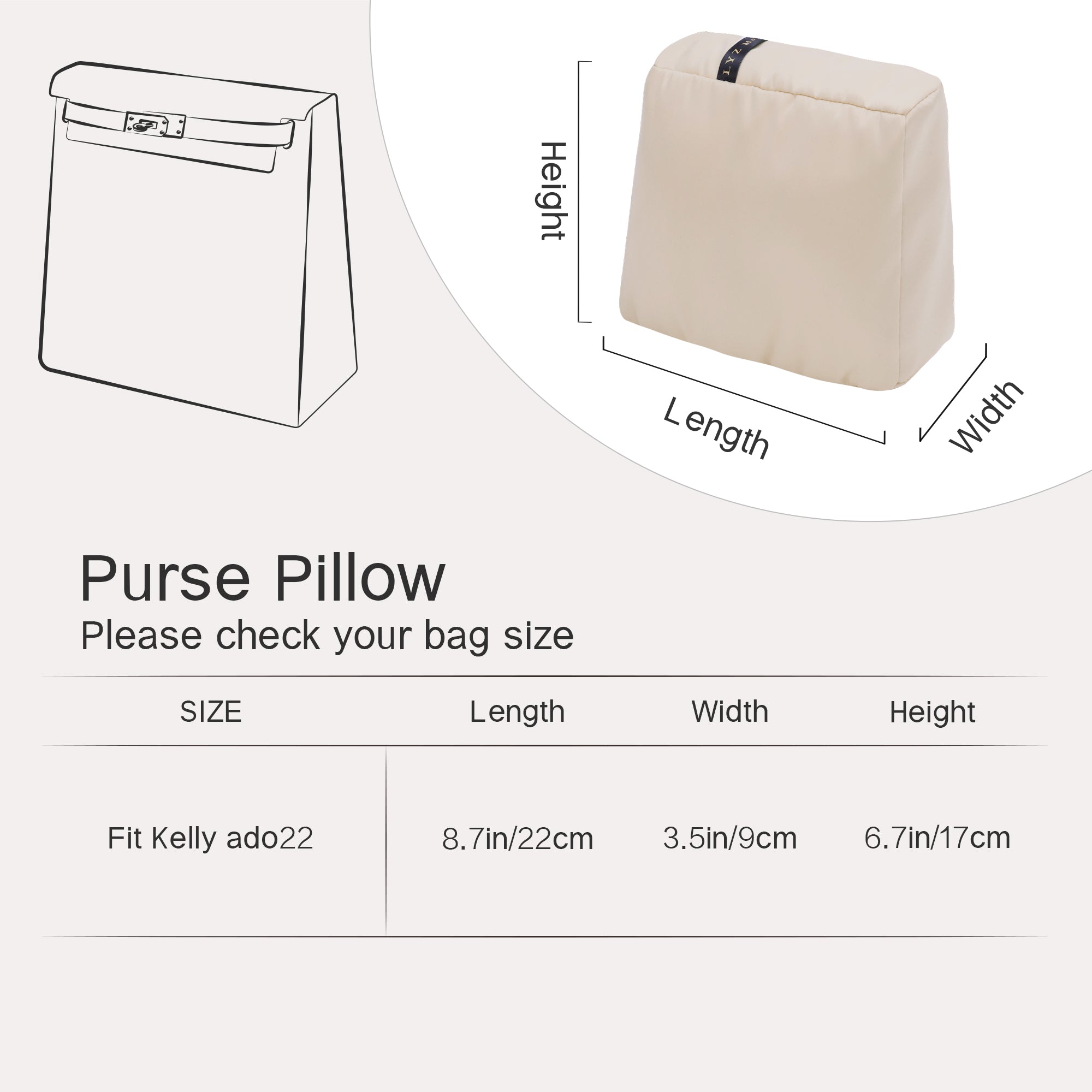 Purse Pillow Insert for Hermes Kelly Bags, Velvet Bag Shaper, Superior Resilience, Exclusively for So Kelly/ Kelly Ado/ Kelly Messenger/ Kelly Elan/ Shoulder Kelly/ Kelly Doll