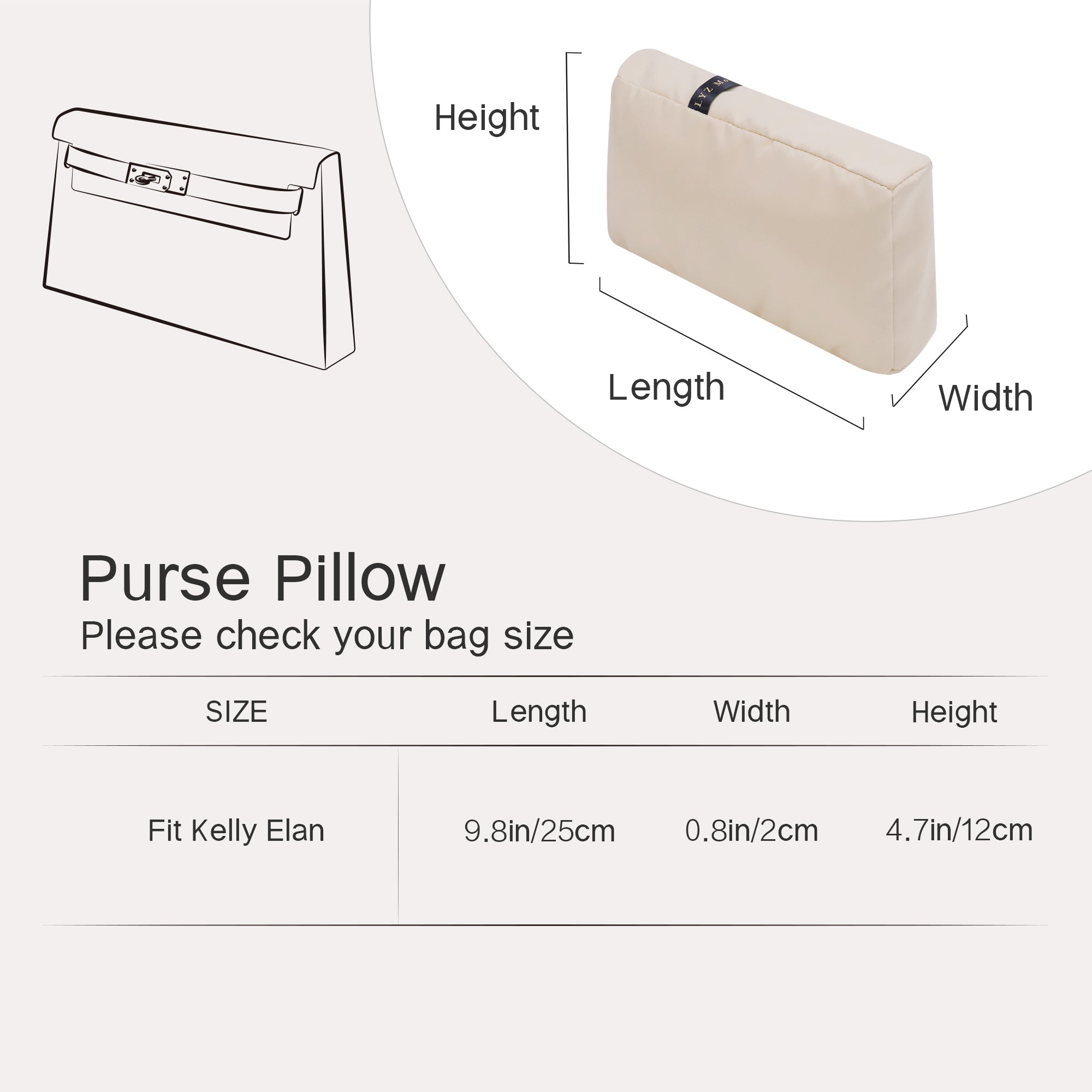 Purse Pillow Insert for Hermes Kelly Bags, Velvet Bag Shaper, Superior Resilience, Exclusively for So Kelly/ Kelly Ado/ Kelly Messenger/ Kelly Elan/ Shoulder Kelly/ Kelly Doll