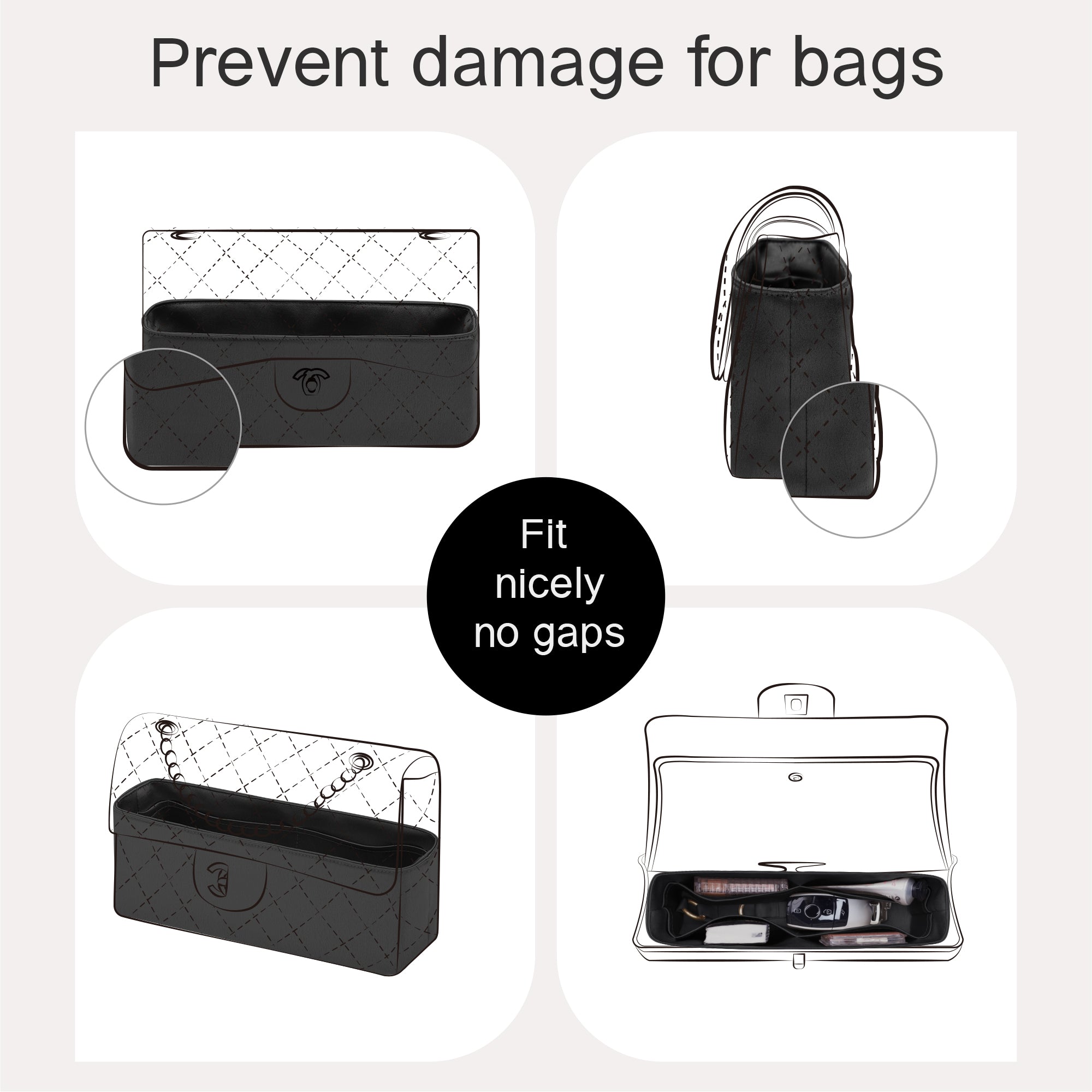 Silky Purse Insert Organizer 3 Set for Chanel CF Bags, Silk Touch Bag Organizer, Luxury Handbag Shaper,Lightweight