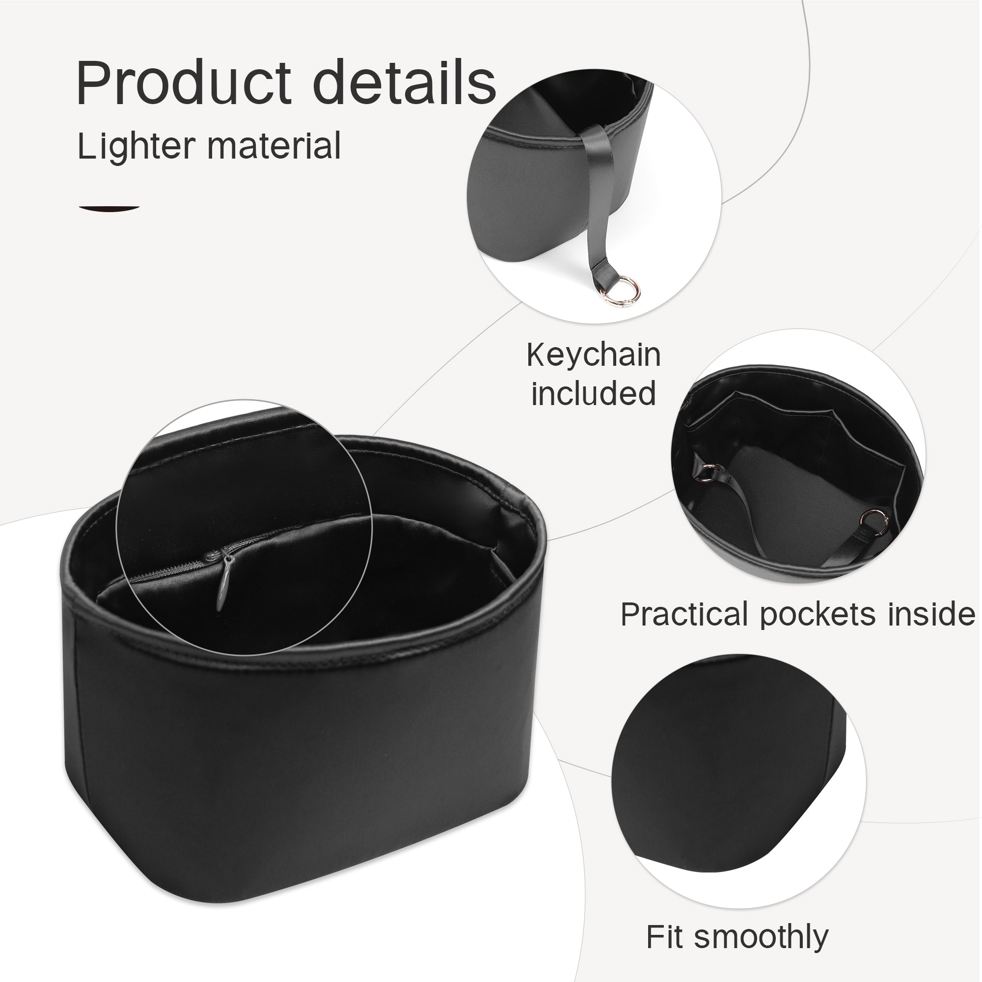 JLYZ Moon Picotin 18 Bag Insert Oval with Zipper, Purse Organizer Compatible with Hermes Picotin, Silky Bag Insert, Lightweight and Soft Touch