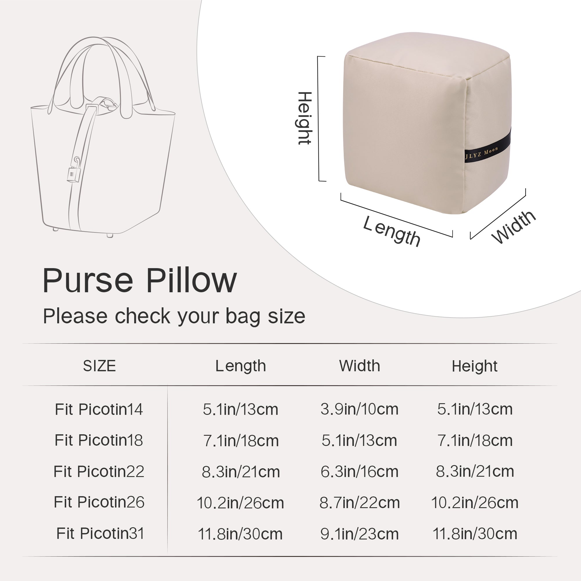 JLYZ Moon Shaper for Picotin Bag, Velvet Bag Pillow Shapers for Luxury Tote&Purse, Superior Resilience, Exclusively for Picotin Bag