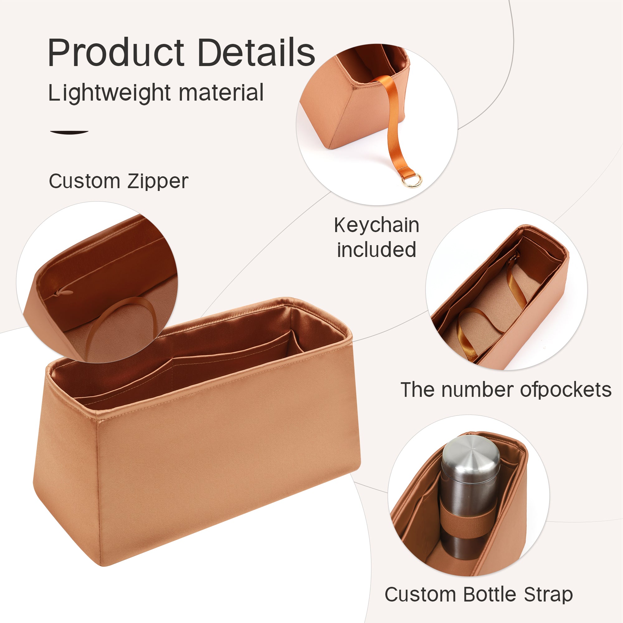 Customized Premium Silk Purse Organizer Insert, Smooth Touch & Lightweight，Luxury Handbag Organizer with Gift Box