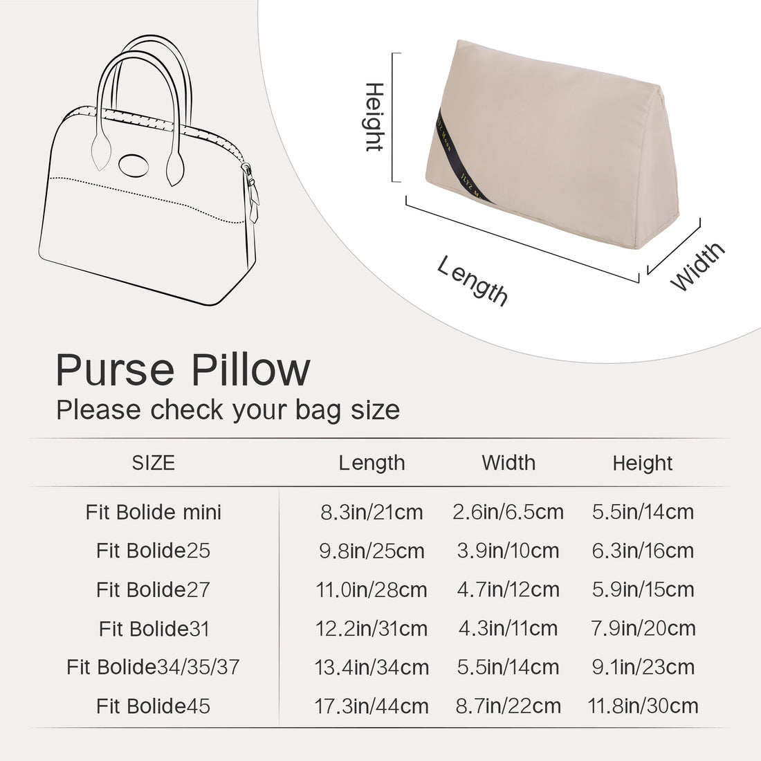 Pillow Insert for Bolide Bag, Velvet Pillow Shapers for Hermes Bolide Mini, Superior Resilience
