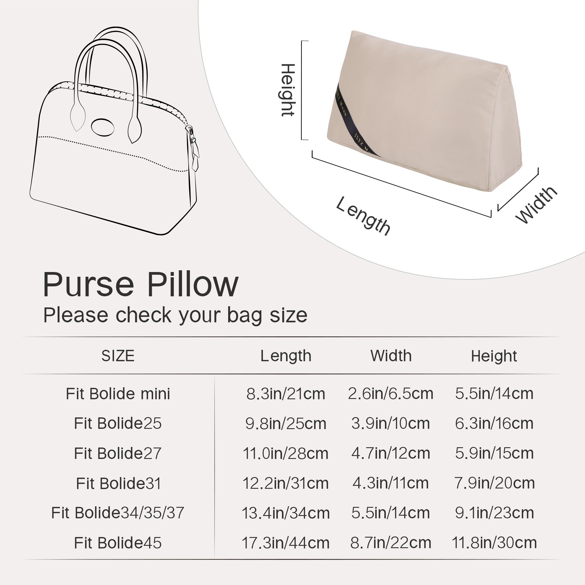 Pillow Insert for Bolide Bag, Velvet Pillow Shapers for Hermes Bolide Mini, Superior Resilience