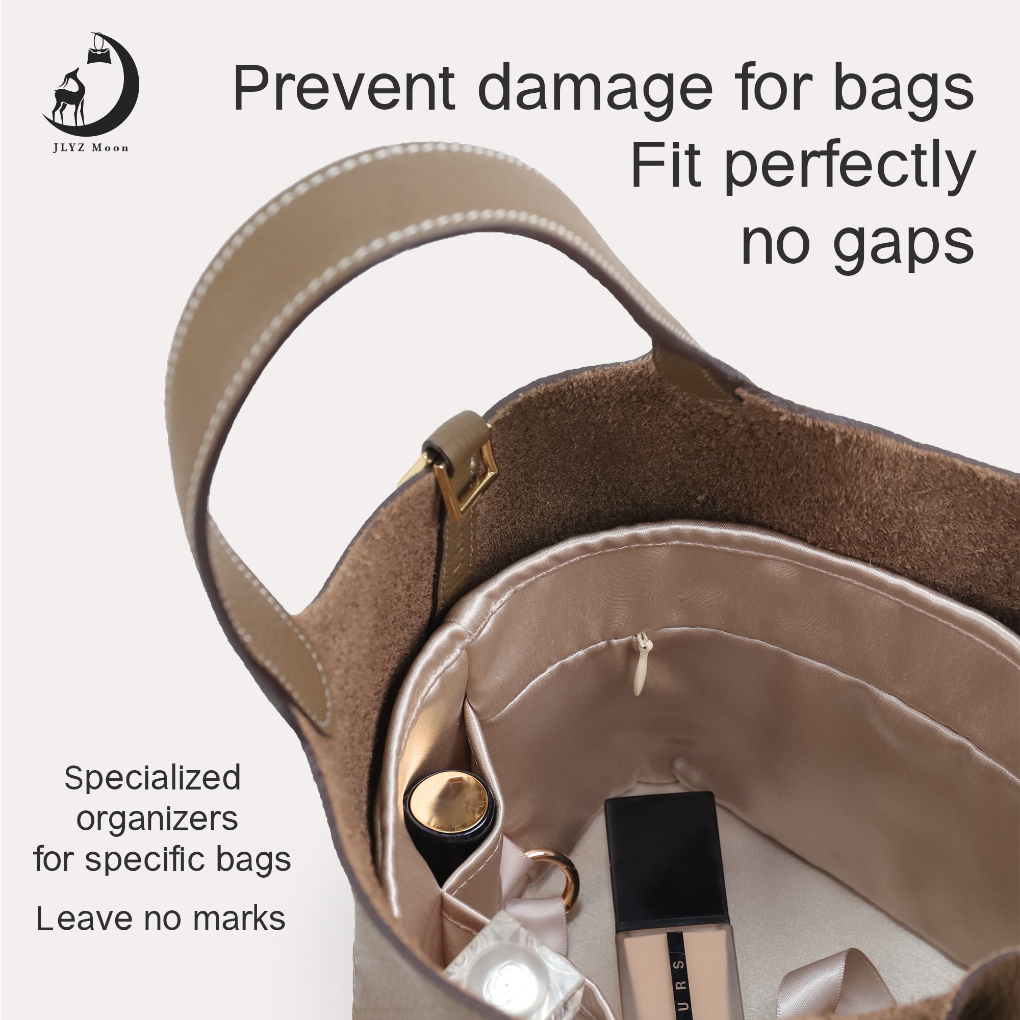JLYZ Moon Picotin 18 Bag Insert Oval with Zipper, Purse Organizer Compatible with Hermes Picotin, Silky Bag Insert, Lightweight and Soft Touch