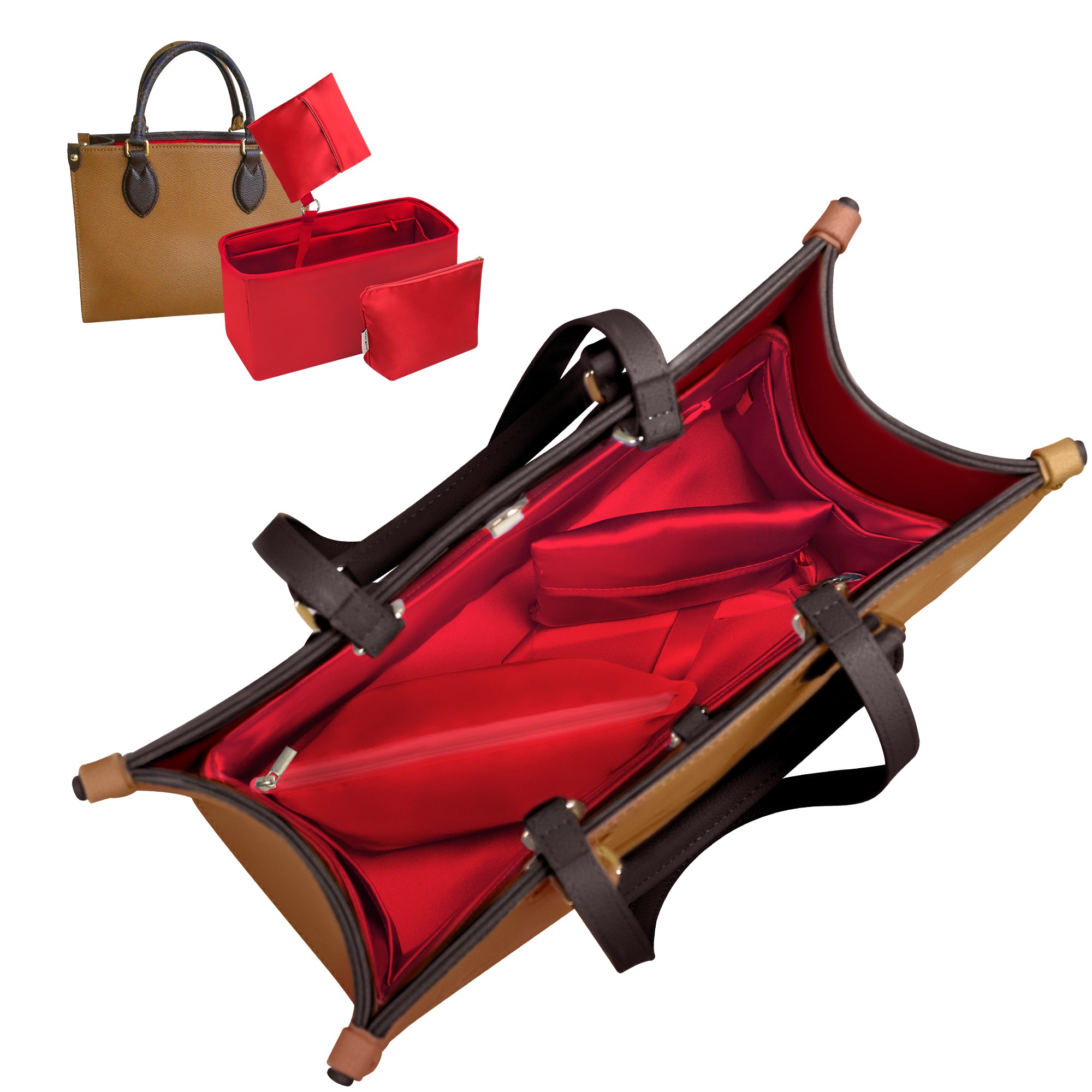 Silky Purse Insert Organizer 3 Set for Onthego Bags, Silk Touch Bag Organizer, Luxury Handbag Shaper,Lightweight