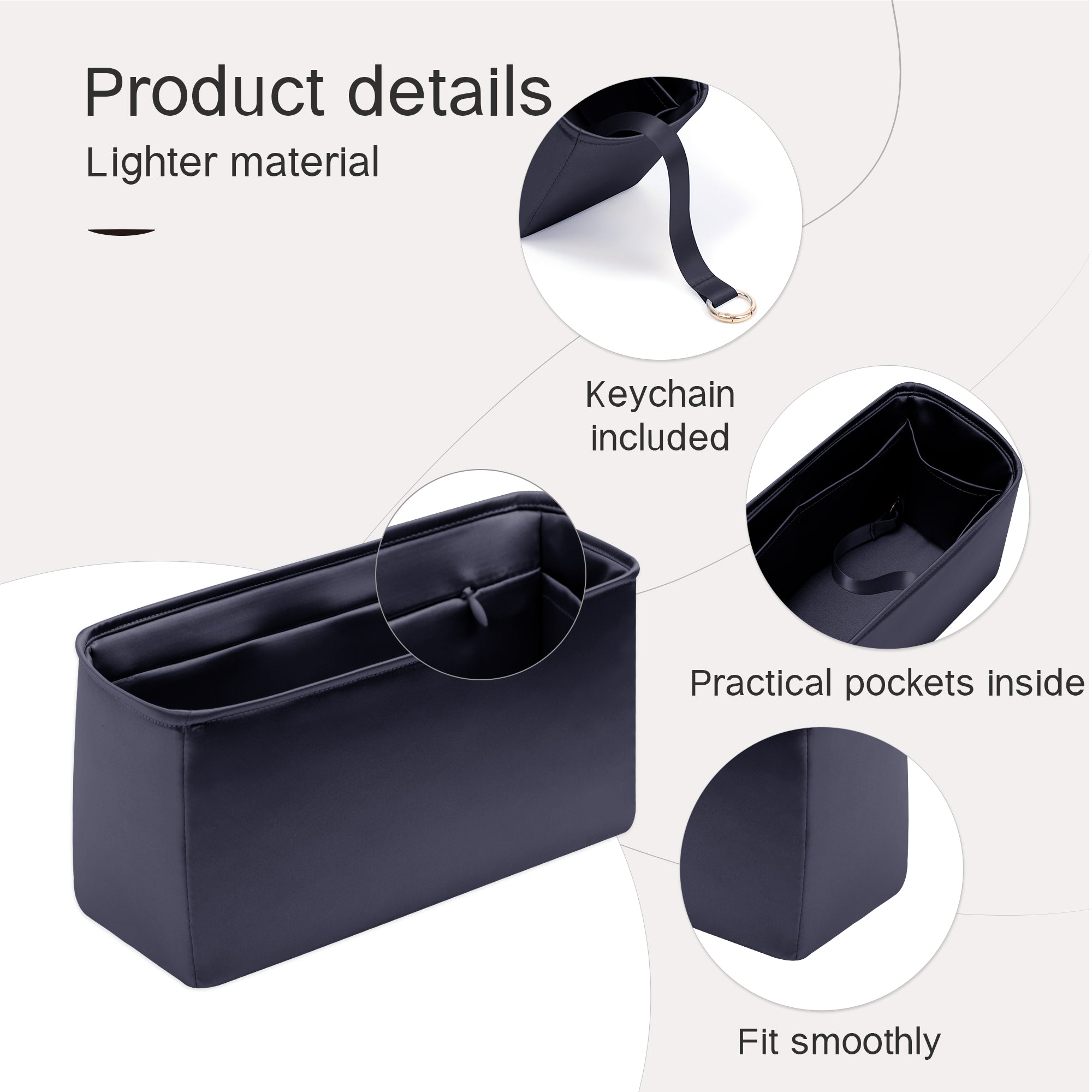 Silky Purse Insert Organizer 3 Set for Booktote Bags, Silk Touch Bag Organizer, Luxury Handbag Shaper,Lightweight