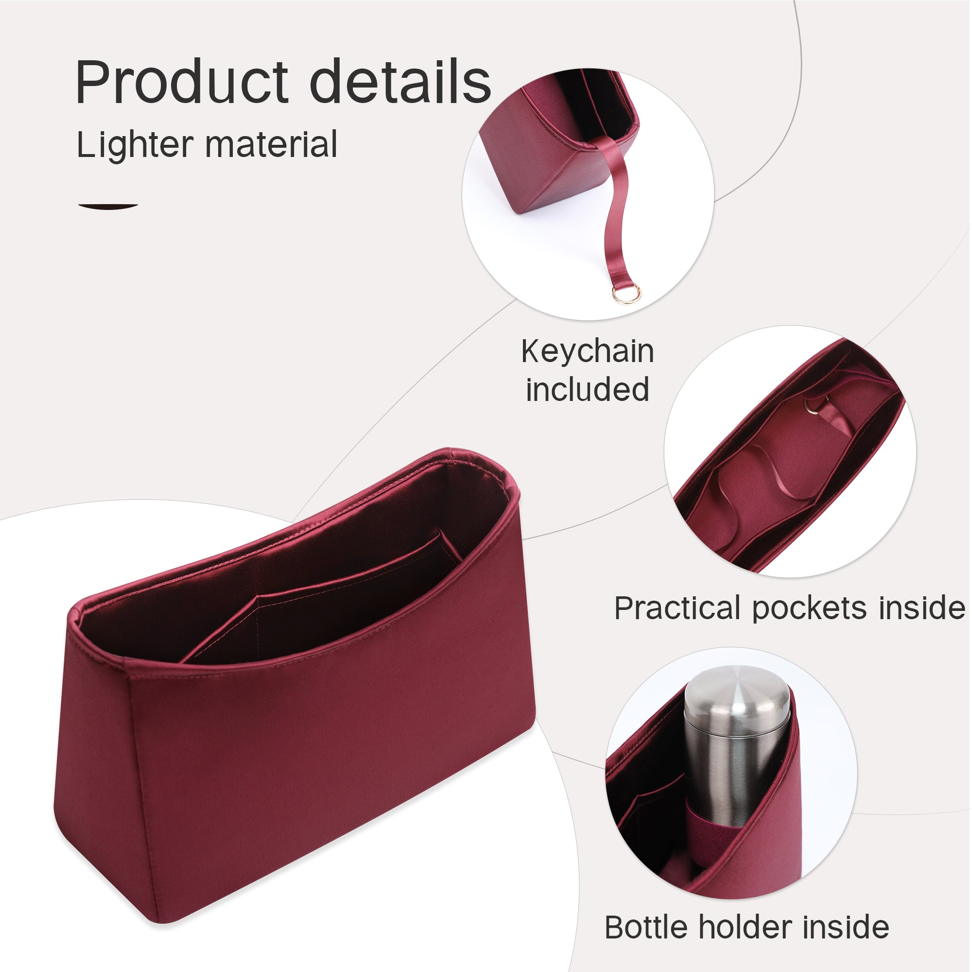 Silky Purse Insert Organizer 3 Set for Carryall Bags, Silk Touch Bag Organizer, Luxury Handbag Shaper,Lightweight