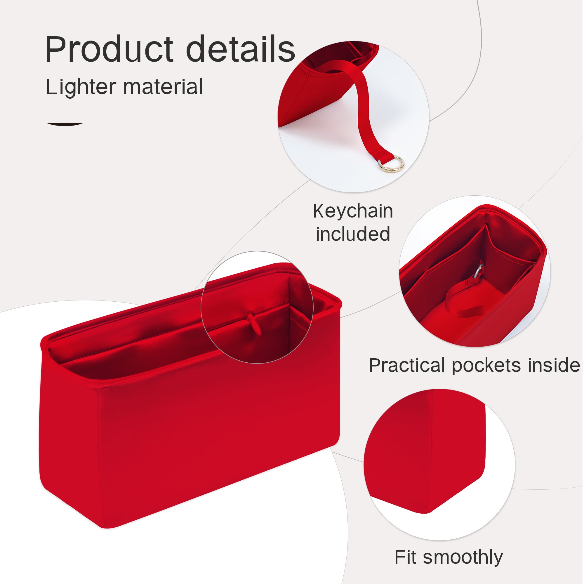 Silky Purse Insert Organizer 3 Set for Onthego Bags, Silk Touch Bag Organizer, Luxury Handbag Shaper,Lightweight