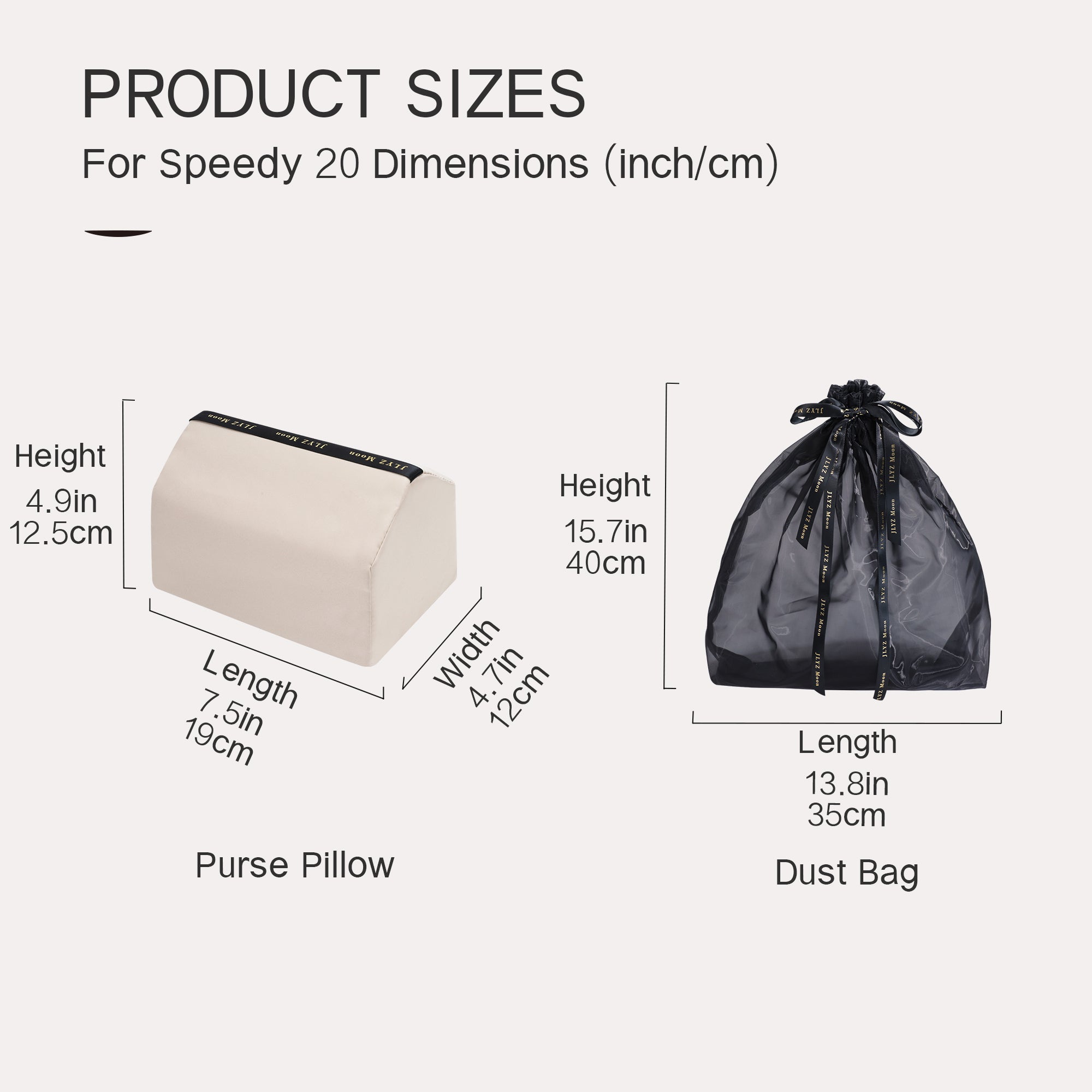 Purse Pillow 2 Set for Speedy Bags, Memory Foam Bag Shaper and Dust Bag Set, Superior Resilience