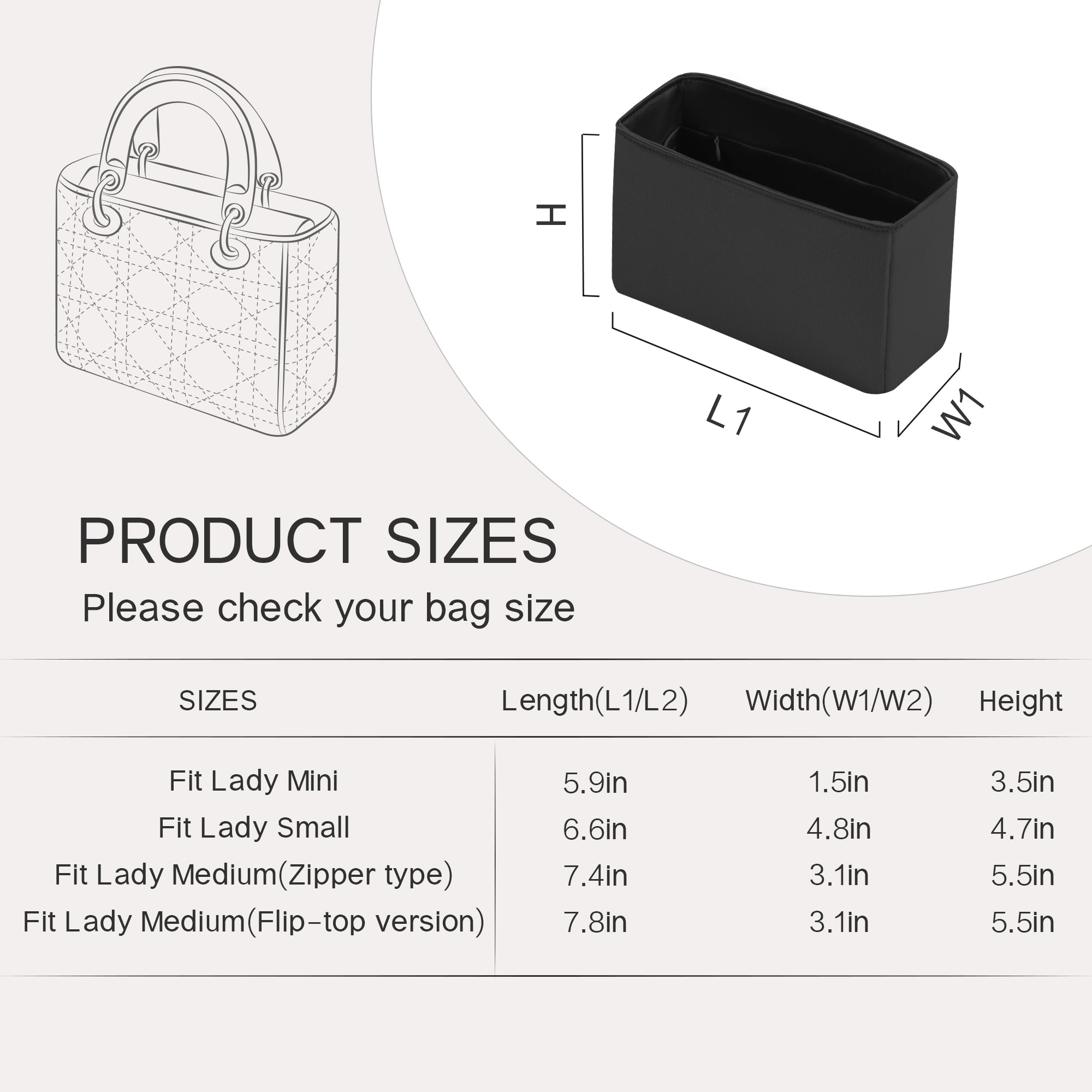 JLYZ Moon Fits for Lady bag Bag Insert Organizer For Dior