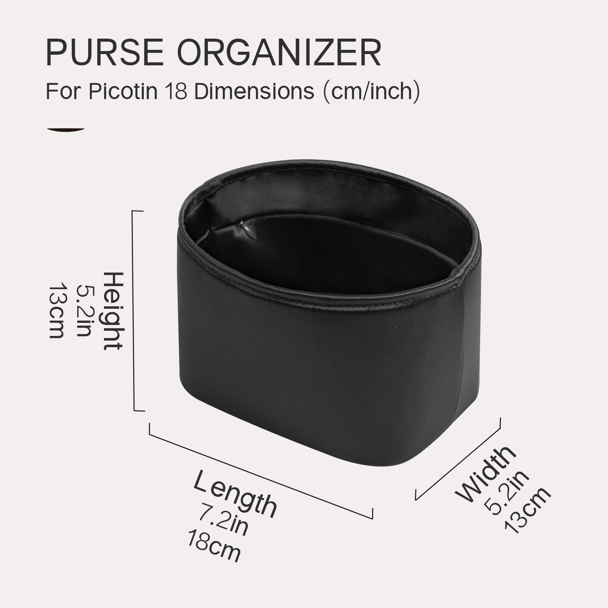 JLYZ Moon Picotin 18 Bag Insert Oval with Zipper, Purse Organizer Compatible with Hermes Picotin, Silky Bag Insert, Lightweight and Soft Touch