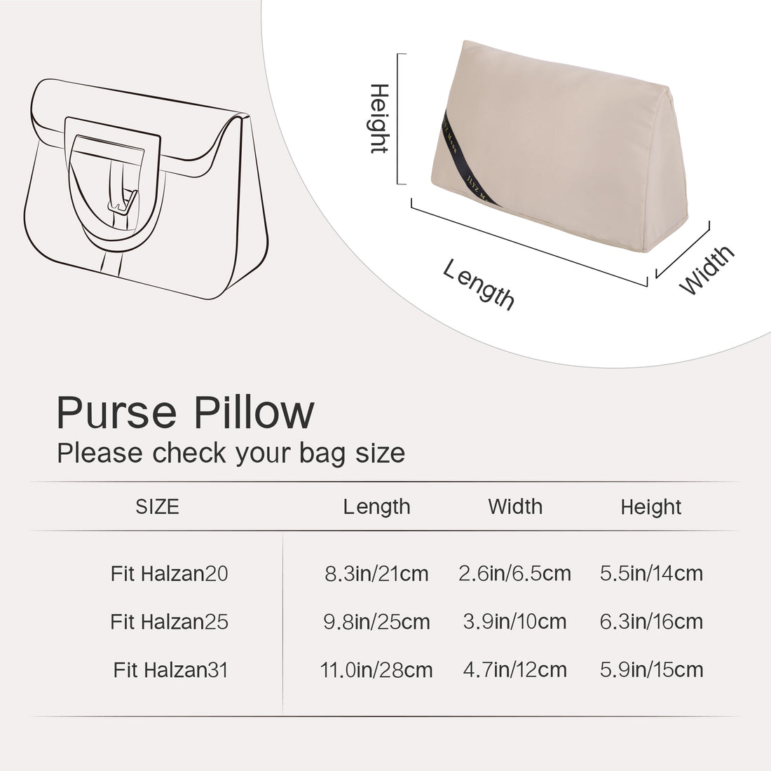 Pillow Insert for Halzan Bag, Velvet Bag Pillow Shapers for Luxury Handbag, Superior Resilience, Exclusively for Halzan Bag