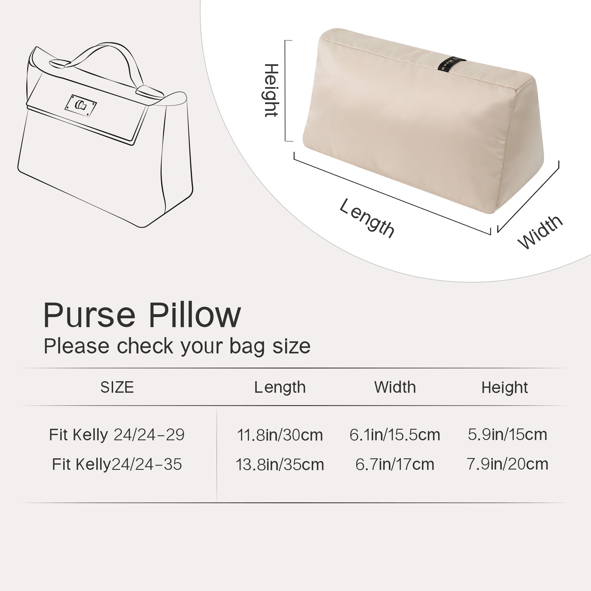 Purse Pillow Insert for Hermes Kelly Bags, Velvet Bag Shapers, Superior Resilience, Exclusively for Kelly Bag