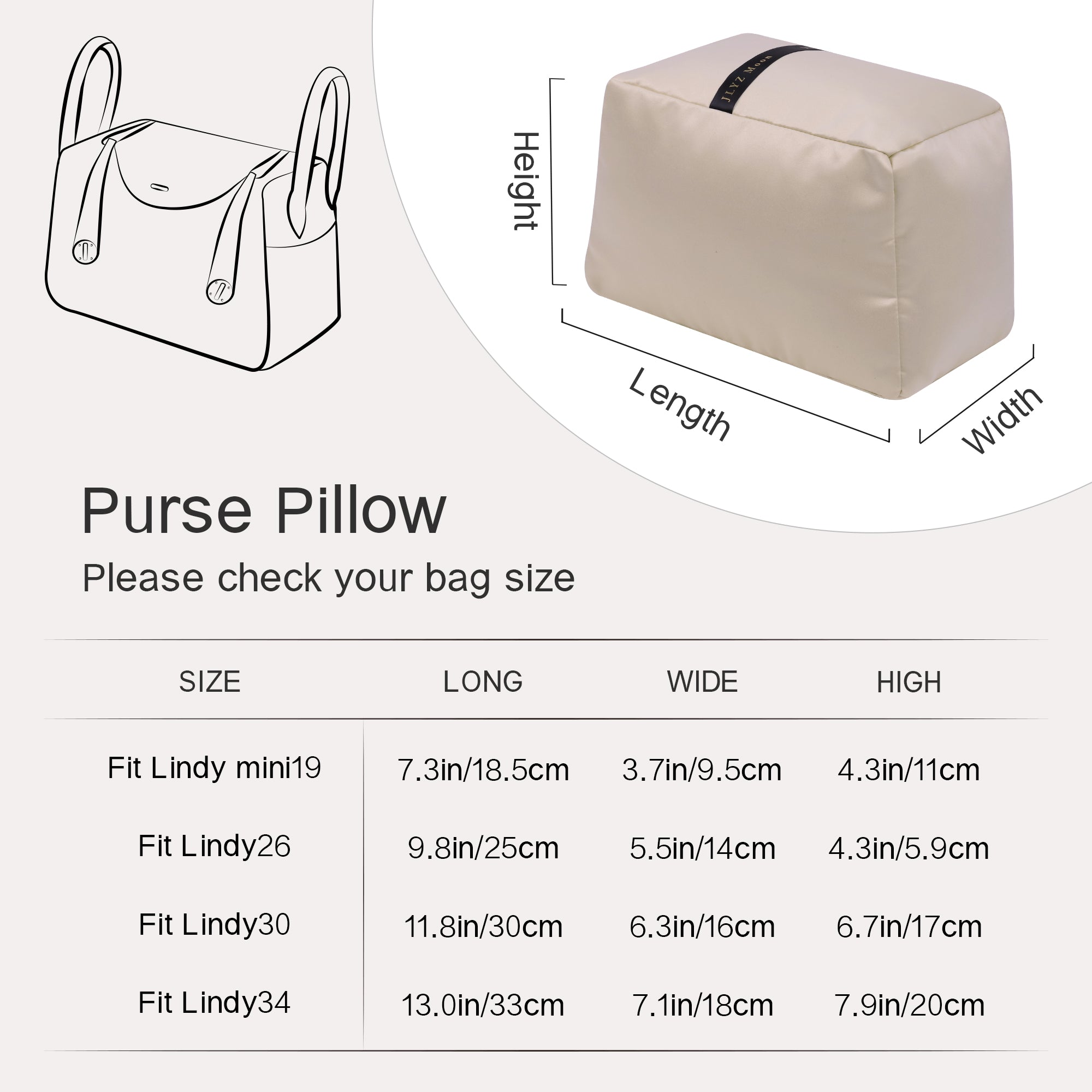 Purse Shaper for Lindy Bags, Velvet Bag Pillow Inserts Compatible with Hermes Lindy, Superior Resilience, Exclusively for Lindy Bag