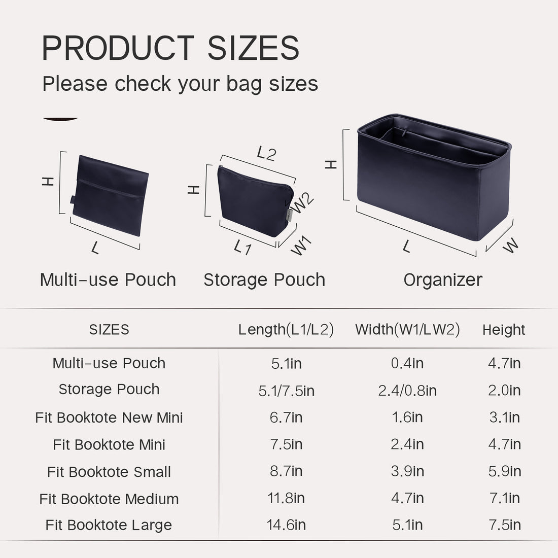 Silky Purse Insert Organizer 3 Set for Booktote Bags, Silk Touch Bag Organizer, Luxury Handbag Shaper,Lightweight