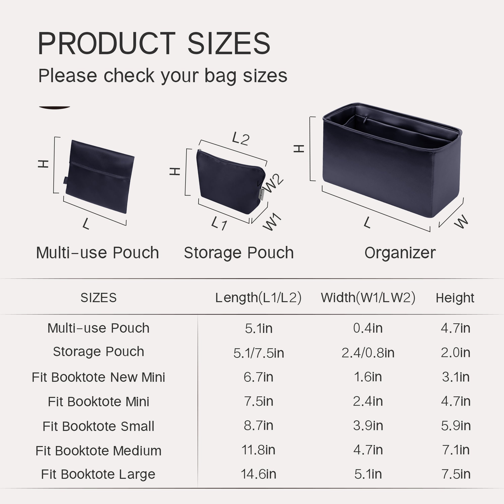 Silky Purse Insert Organizer 3 Set for Booktote Bags, Silk Touch Bag Organizer, Luxury Handbag Shaper,Lightweight