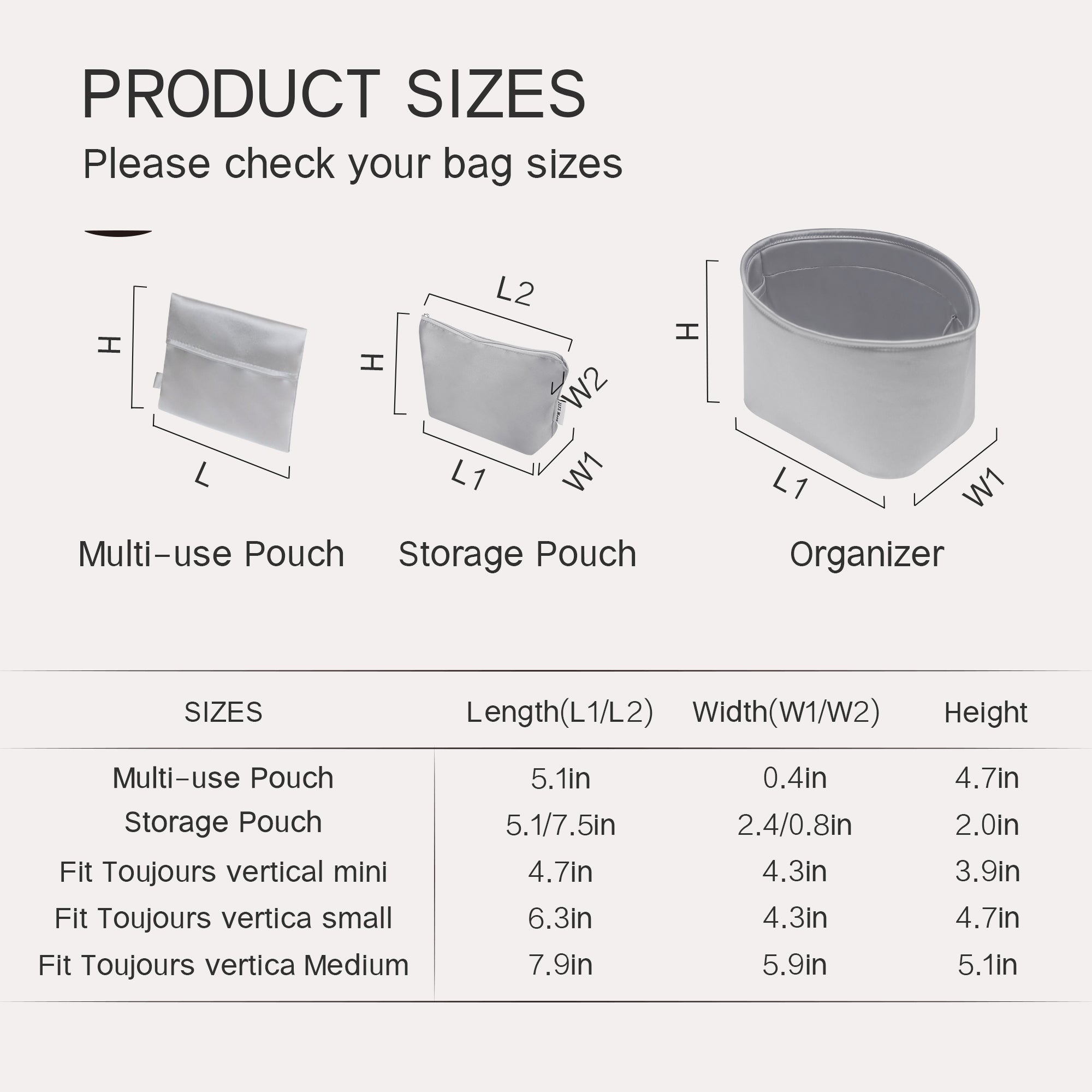 Silky Purse Insert Organizer 3 Set for Toujours Vertical Bags, Silk Touch Bag Organizer, Luxury Handbag Shaper,Lightweight and Soft Touch