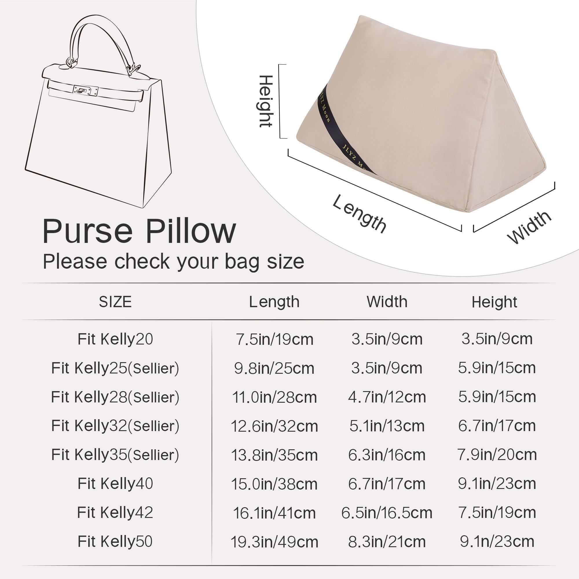 Purse Pillow Insert for Hermes Kelly Bags, Velvet Bag Shapers, Superior Resilience, Exclusively for Kelly Bag
