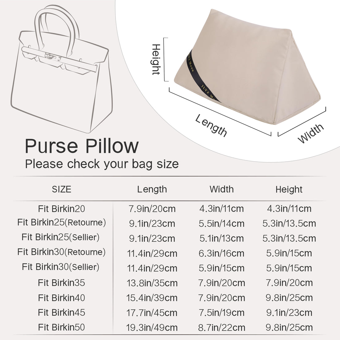 Purse Pillow Insert for Hermes Birkin Bags, Velvet Bag Shaper, Superior Resilience, Exclusively for Birkin Bag