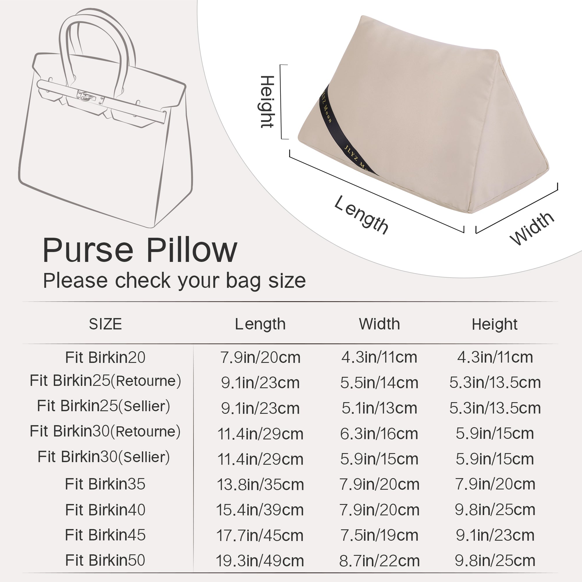 Purse Pillow Insert for Hermes Birkin Bags, Velvet Bag Shaper, Superior Resilience, Exclusively for Birkin Bag