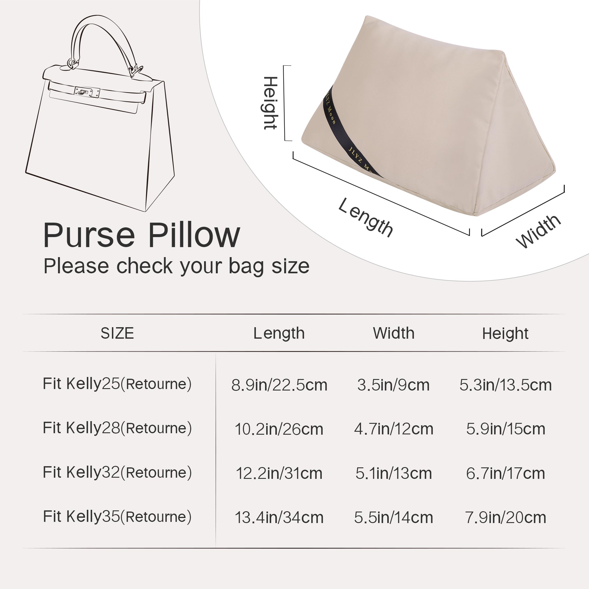 Purse Pillow Insert for Hermes Kelly Bags, Velvet Bag Shapers, Superior Resilience, Exclusively for Kelly Bag