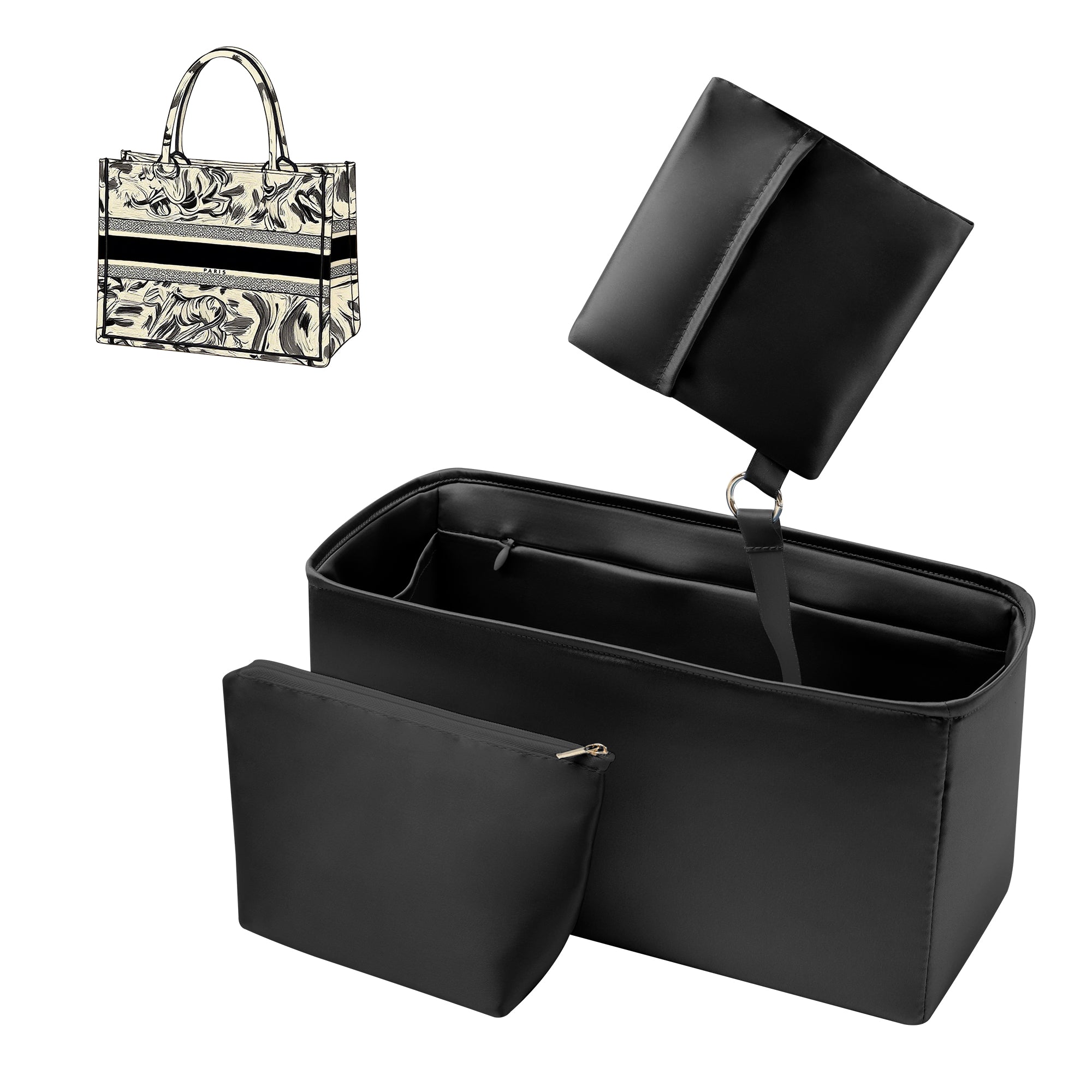 Silky Purse Insert Organizer 3 Set for Booktote Bags, Silk Touch Bag Organizer, Luxury Handbag Shaper,Lightweight